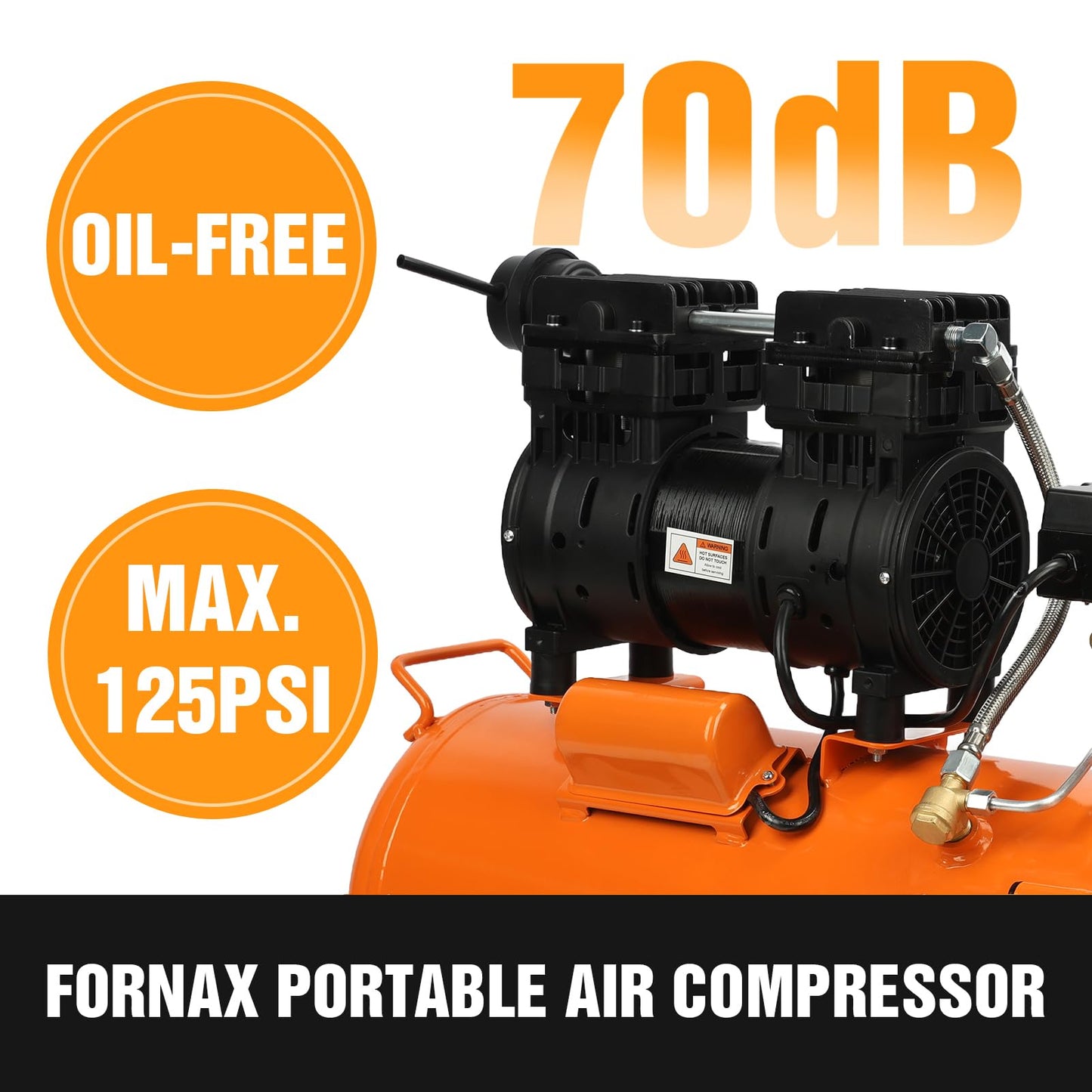 FORNAX 8 Gallon Air Compressor, 1HP 2.2 CFM, Max 125 PSI Oil-Free Air Compressor Tank, 70 dB Ultra Quiet Compressor for Nail Guns, Tire Inflation, and DIY Home Projects