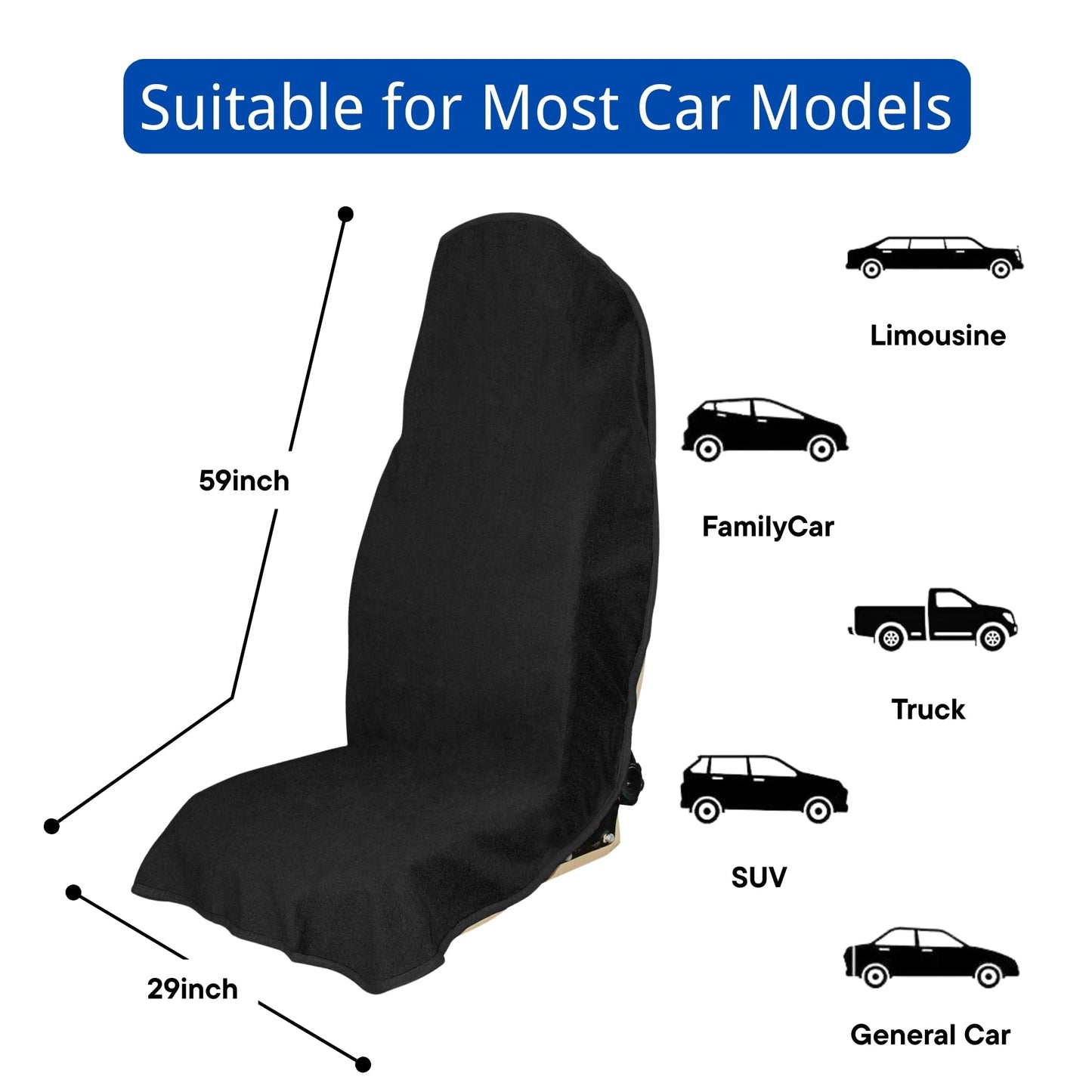 Hirritale Waterproof Car Seat Cover for Front Seats, Protector for Cars SUVs Trucks, Sweat Towel Seat Covers Bucket for Gym,Workout,Beach,Hiking,Running (Black, 1PC)
