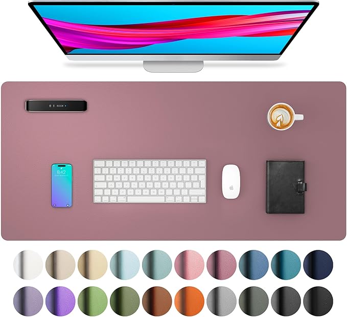 Leather Desk Pad Protector,Mouse Pad,Office Desk Mat,Non-Slip PU Leather Desk Blotter,Laptop Desk Pad,Waterproof Desk Writing Pad for Office and Home (Dark Pink,23.6" x 13.7")