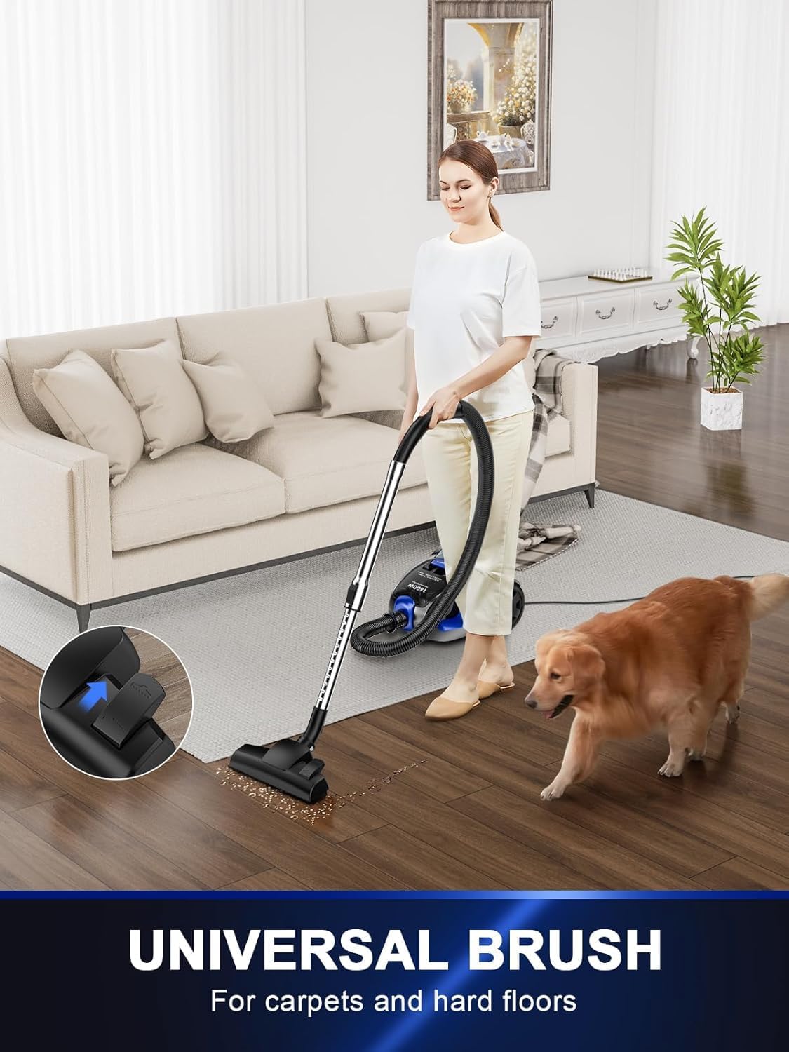 Skiennix Canister Vacuum Cleaner - 40Kpa 1600W Cyclone Power, Lightweight & Bagless | 3.7QT Dust Cup, Blue