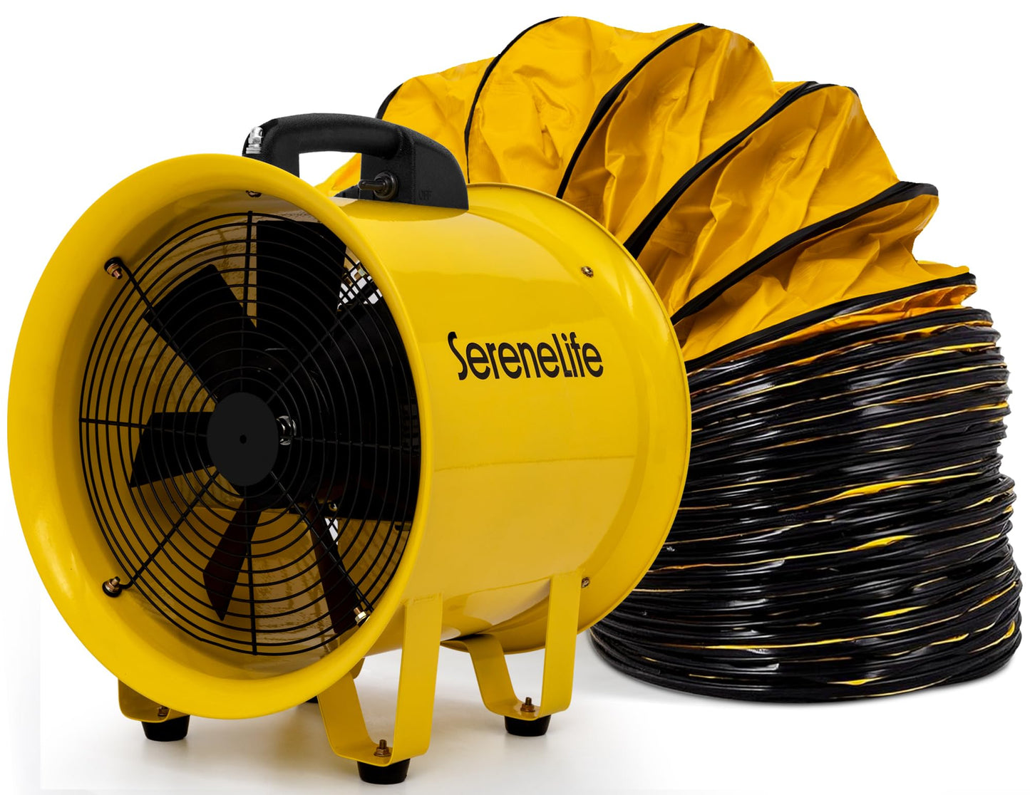 SereneLife Heavy Duty Cylinder Fan 12 inch,Blower Fan with 3200 CFM Airflow, 25ft PVC Ducting, Industrial Exhaust for Warehouses, Workshops, Crawl Spaces, & Basements, Smoke & Odor Removal
