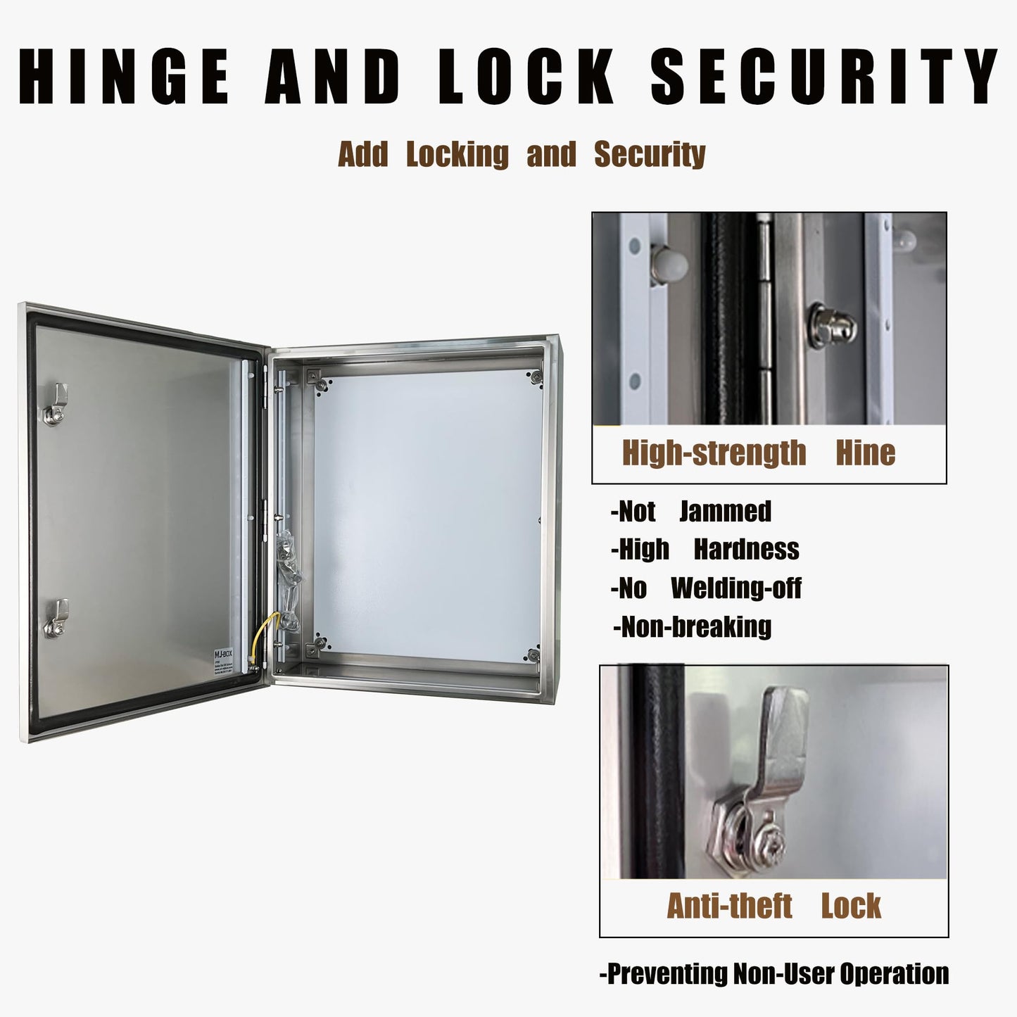 MJ-Box Steel Electrical Enclosure Box 24 x 20 x 10'' 304 Stainless Steel Electrical Enclosure IP66 Waterproof & Dustproof Outdoor/Indoor NEMA 4X Stainless Steel Enclosure