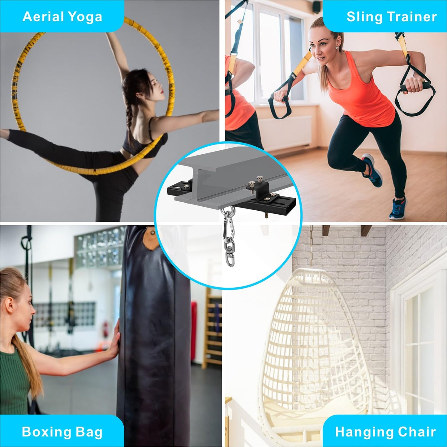 YZZHAJ Heavy Duty Steel Beam Hanger, Punching Bag Hanger Mount I-Beam, Dual-Track I-Beam Heavy Bag Mount Hanger for Boxing Muay Thai Training,Aerial Yoga Swing & Hammock
