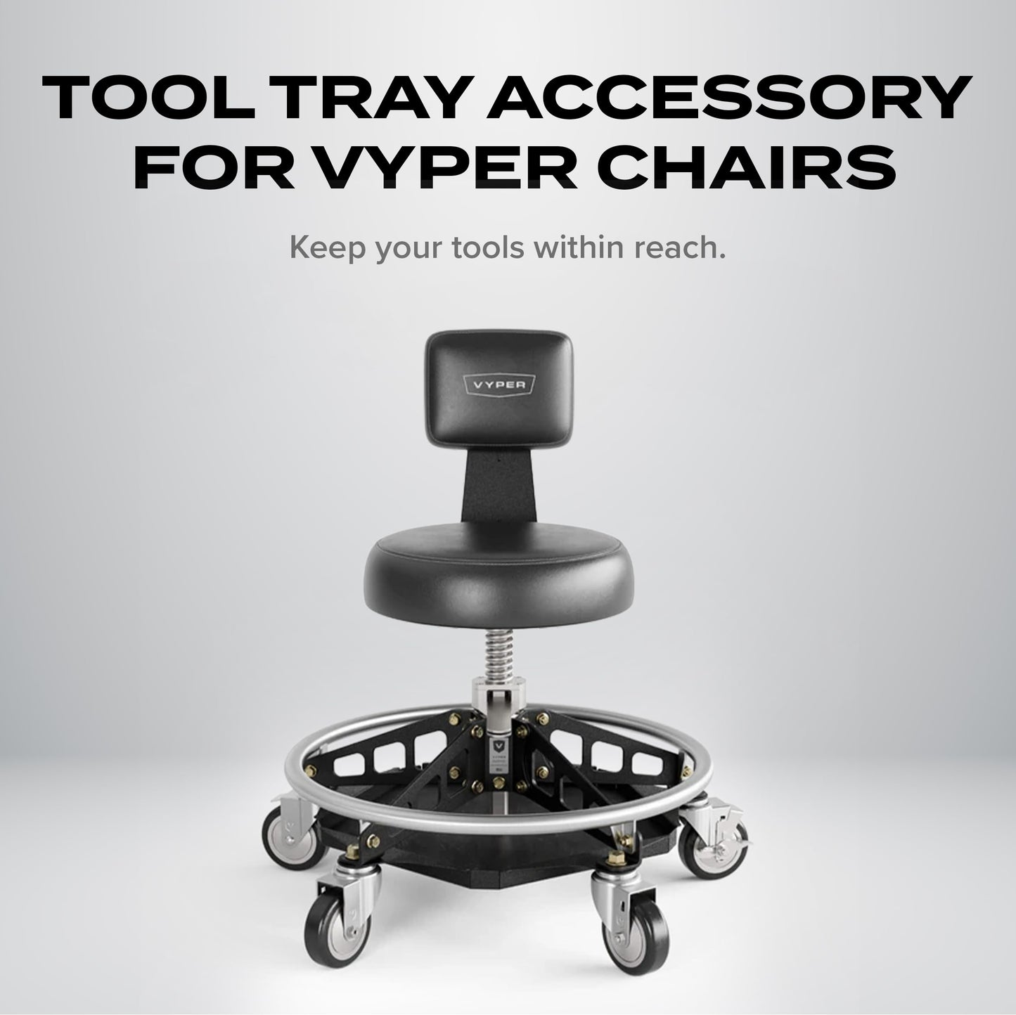 Vyper Industrial Tool Tray Accessory for EZ-Lift Shop Chairs, Steel Under-Seat Tool Organizer with Rubber Mat, Garage and Workshop Efficiency