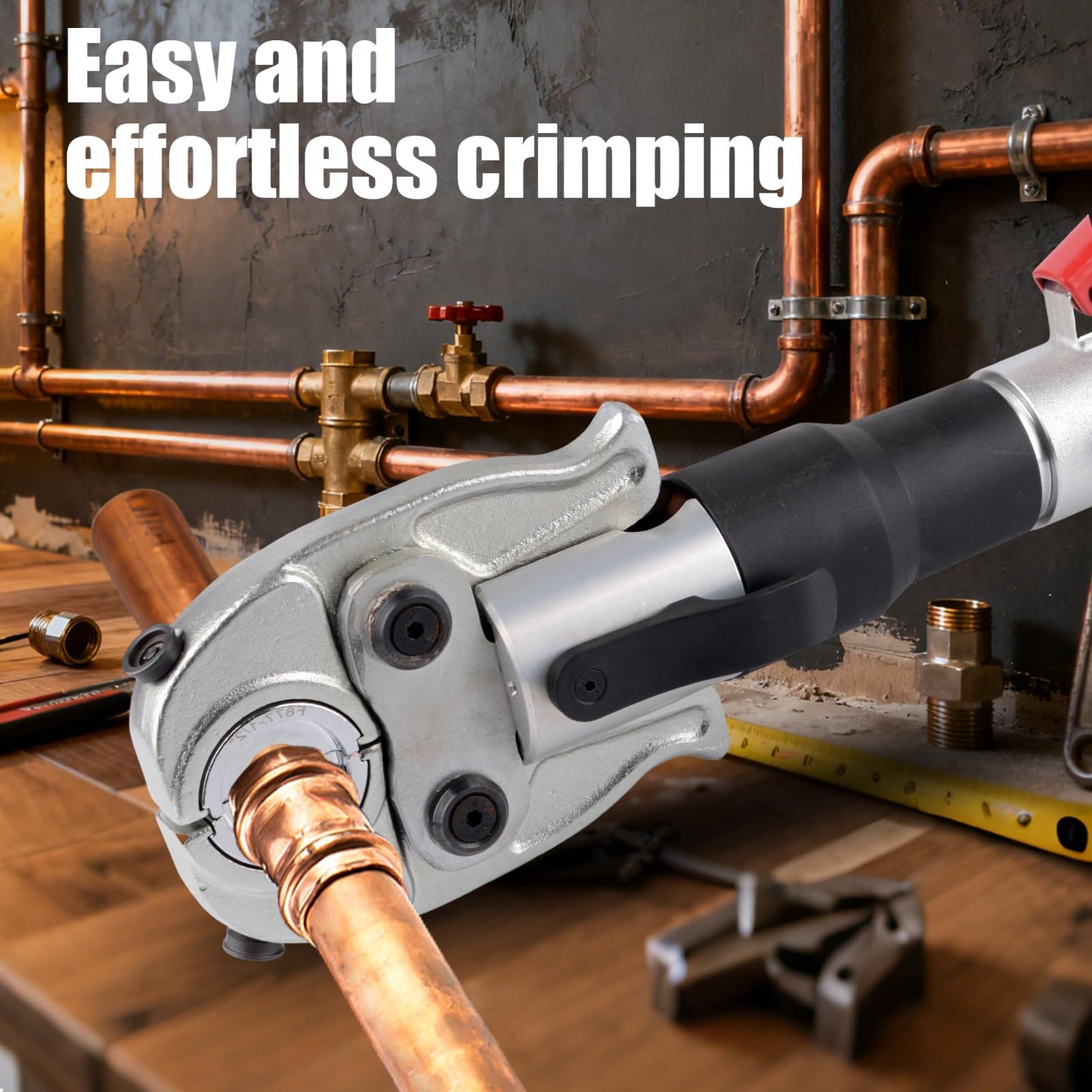 ketailei Hydraulic Crimping Tool | 65MPa Auto Pressure Relief | 1/2"-1" Dies for Copper Pipes & F877 PEX Sleeves | 3/8"-1" Dies for ASTM F1807 PEX Rings（KZ-1930SF）
