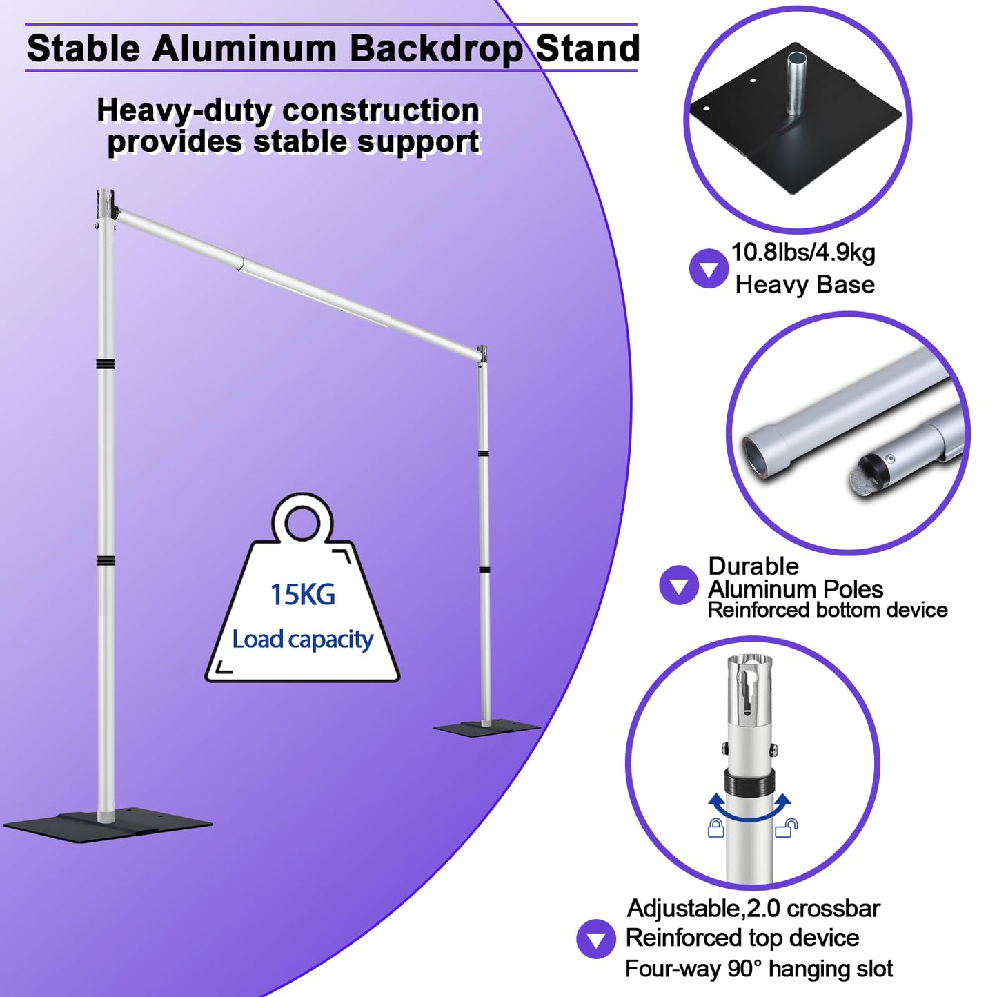 Topuoos Backdrop Stand Heavy Duty 10x10Ft, Adjustable Metal Frame Pipe and Drape,Background Stand for Wedding Birthday Party Decorations