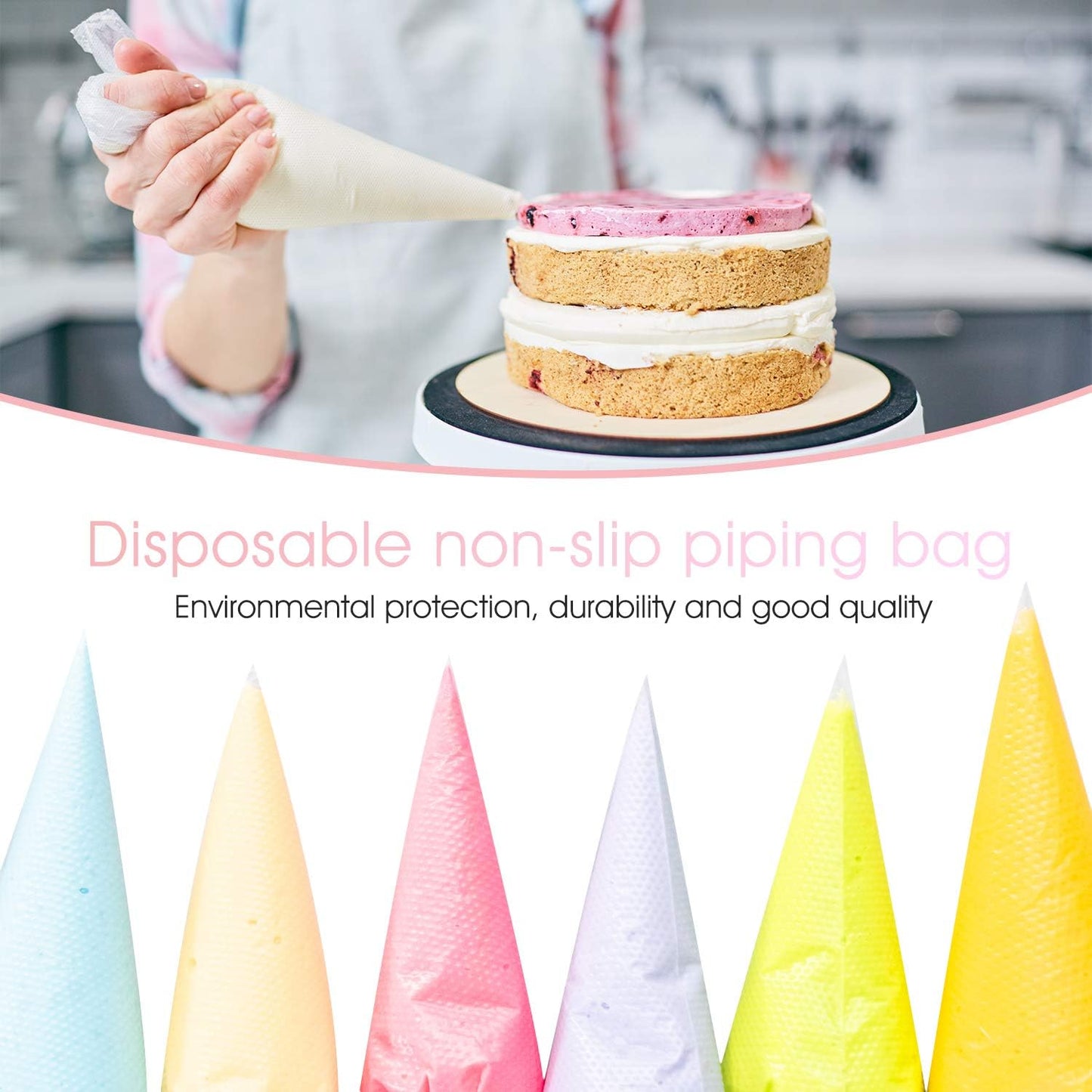 VolksRose 18-Inch Disposable Piping Bags - Anti-Burst, Non-Slip Cake Decorating Bags for Icing, White, 100 Pcs