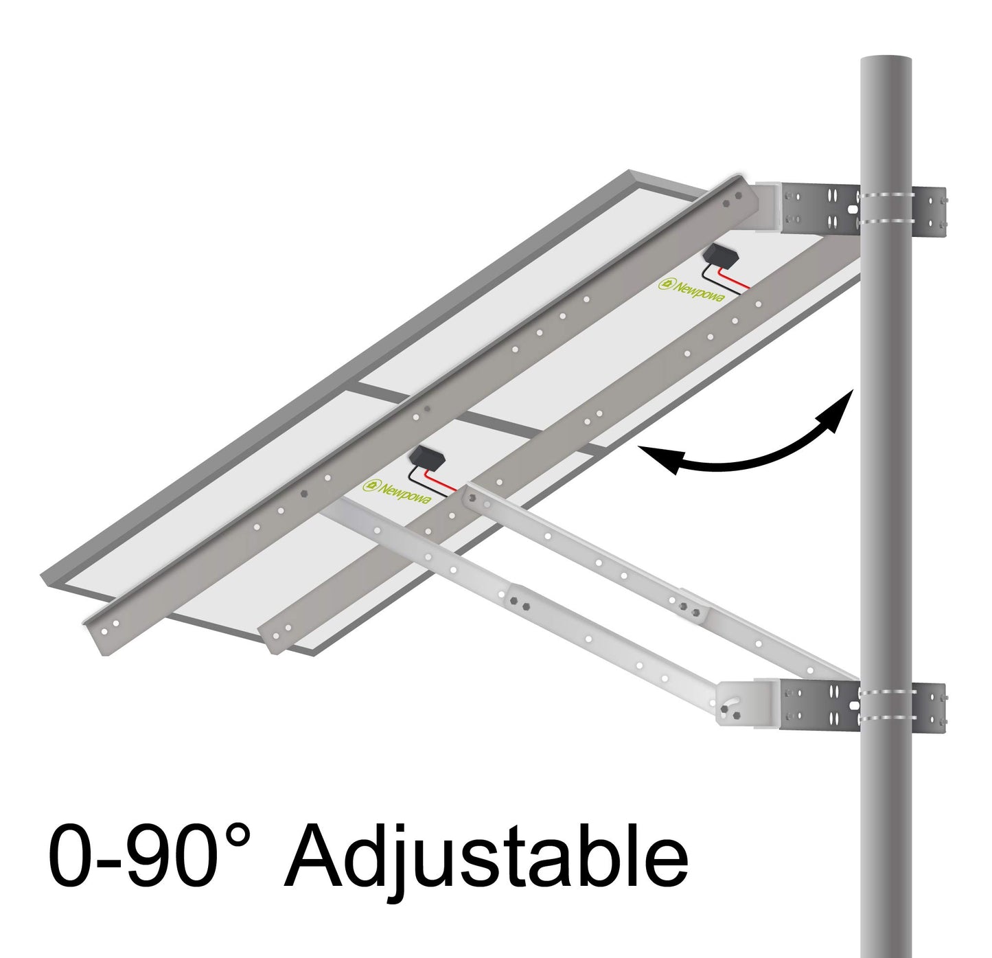 Newpowa Universal Solar Panel Double Arm with Support Pole and Wall Mount Bracket, 0-90° Tilt Angle, up to 400W/55.51" Width