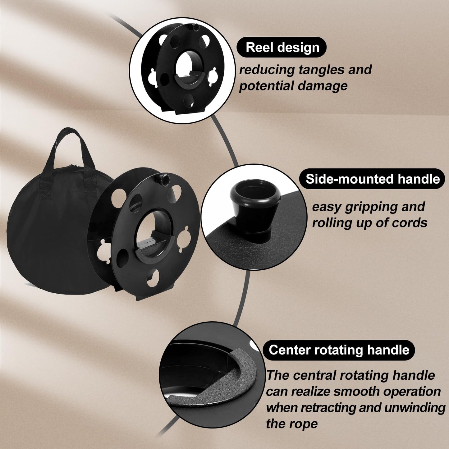 GarfatolRv Portable Heavy Duty Cord Storage Reel 1 Pack Easy to Use with Center Rotating Handle 100 Feet for Outdoor Activities