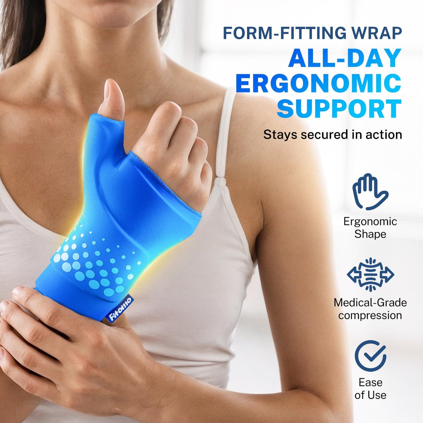 Fitomo Thumb & Wrist Ice Pack Wrap, Thickened Ice Gel Pad, Ergonomic Fit, Long Lasting Cold & Warm for Carpal Tunnel Relief, Arthritis, Computer Overuse Injuries, Post-Surgery, Post-Workout, Size S/M