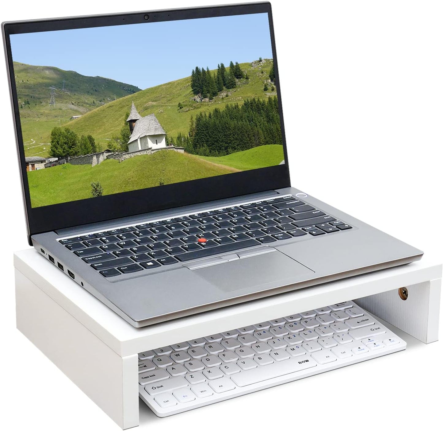 14.2 inch (White-14.2 inch) TEAMIX White Monitor Stand Riser, Wood Monitor Riser with Storage for Desk Small Monitor