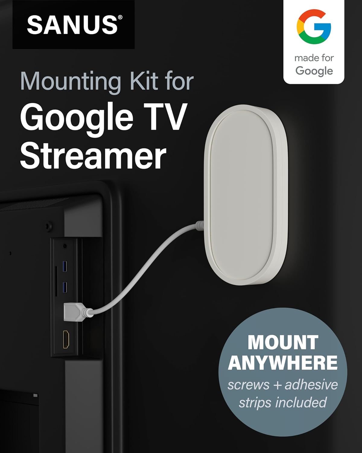 Sanus (4K) Setup Mounting Kit for Google TV Streamer Mount - Hide Streaming Box Behind TV for Space Saving & Clean
