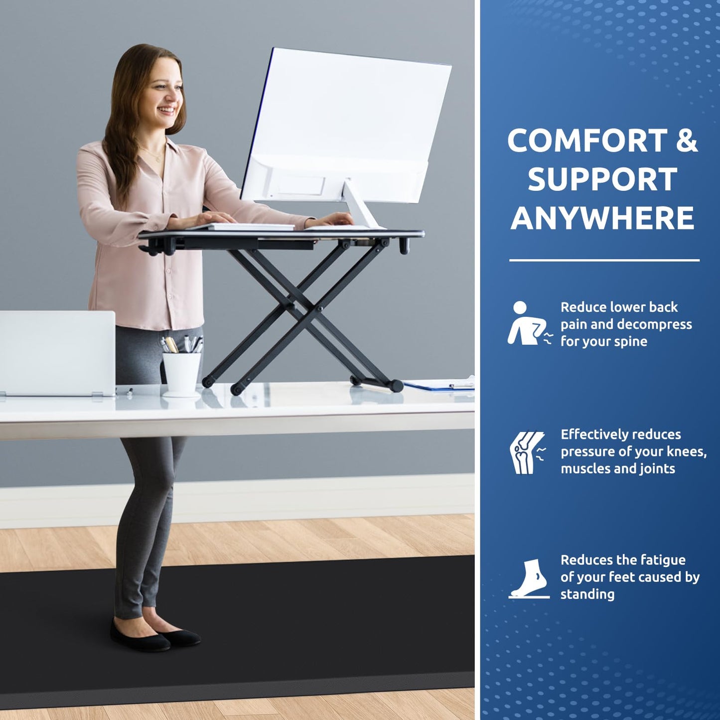KitchenClouds Kitchen Mat Cushioned Anti Fatigue Rug 30"x108" Water Resistant, Non Slip, Standing and Comfort Desk/Floor Mats for House Sink Office (Black,0.8inch)