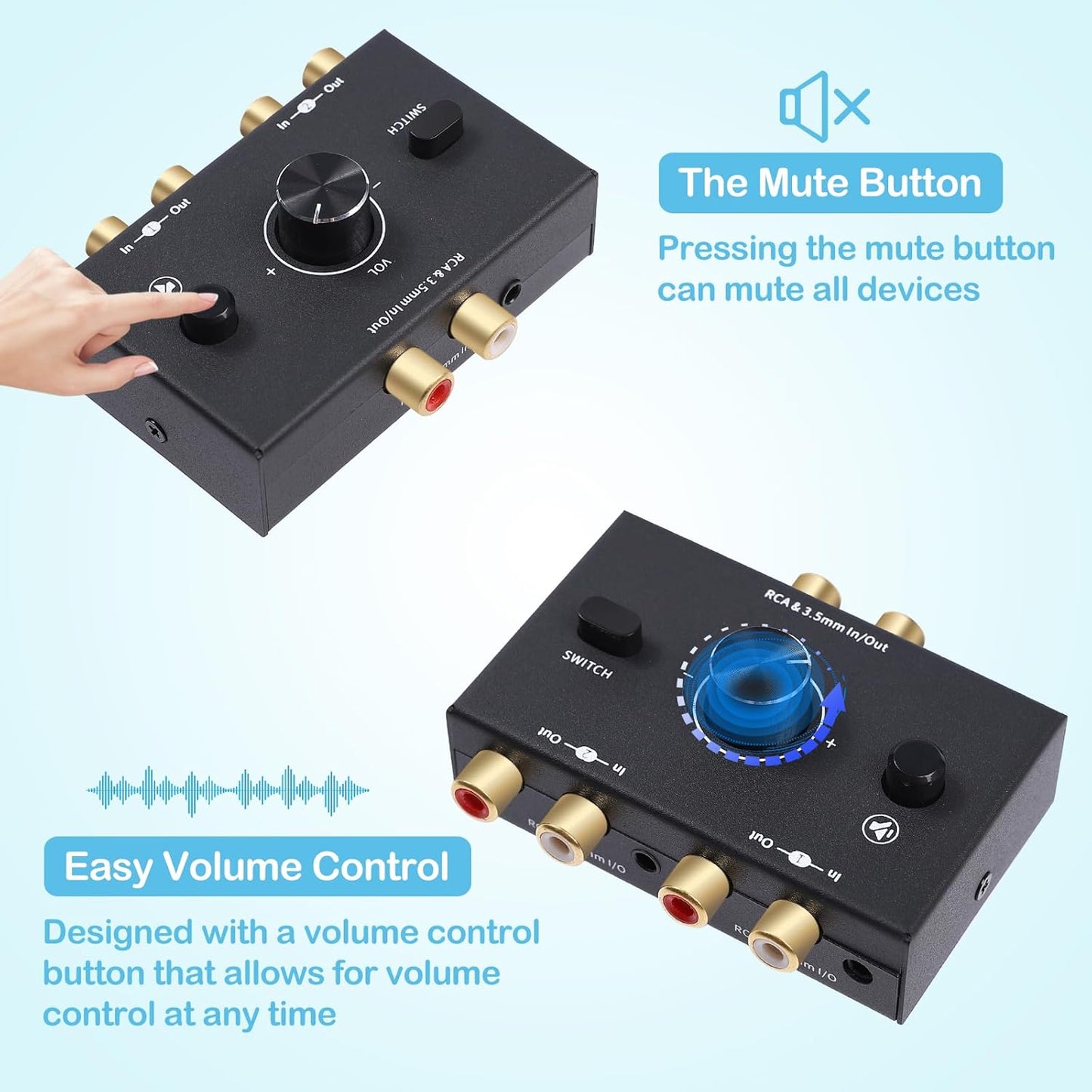 ATNEDCVH 3.5mm 1 2 2 1 2-Way RCA Port in Out / in Out Bi-Directional Audio Switcher, Stereo L/R Sound Channel Speaker