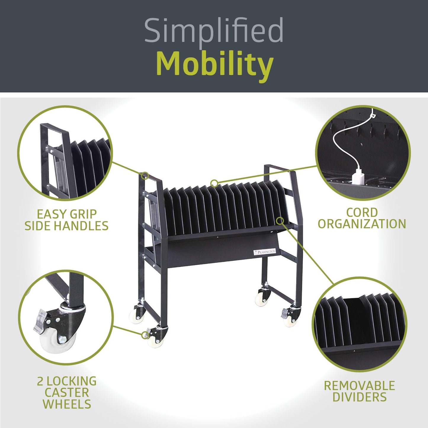 Pearington-PEAR-91361,16 Device Mobile Open Charging Cart for iPads,Chromebooks & Laptop Computers,Compatible with Any Screen Size,Easy Access Slots,Removable Dividers,Small Footprint,Surge Protection