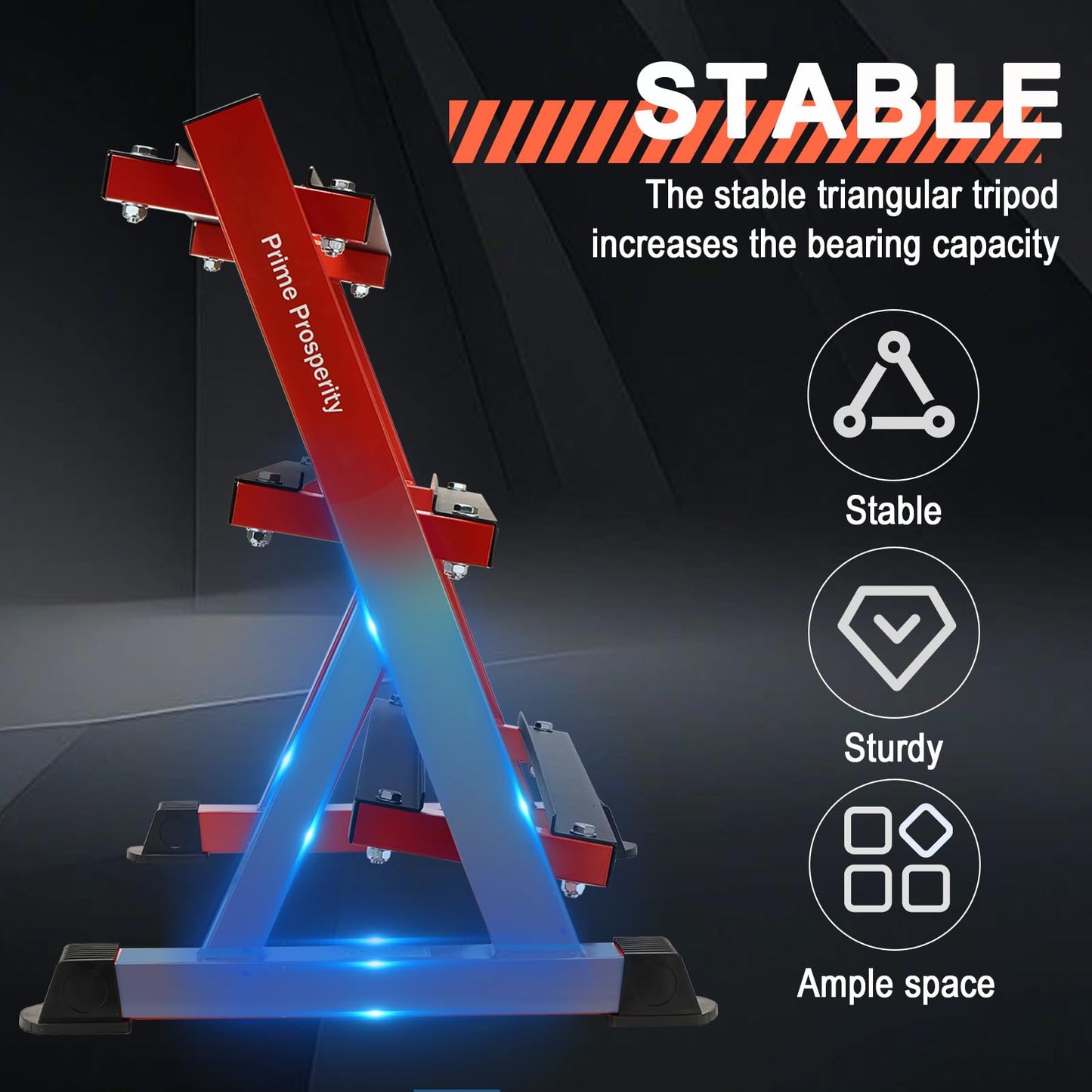 Prime Prosperity Dumbbell Rack 3 Tier Heavy Duty Weight Organizer Dumbbell Storage Stand Holder 1100lbs Capacity Quick Assembly Dumbbell Weight Storage Rack For Home Gym, Red (Rack Only)