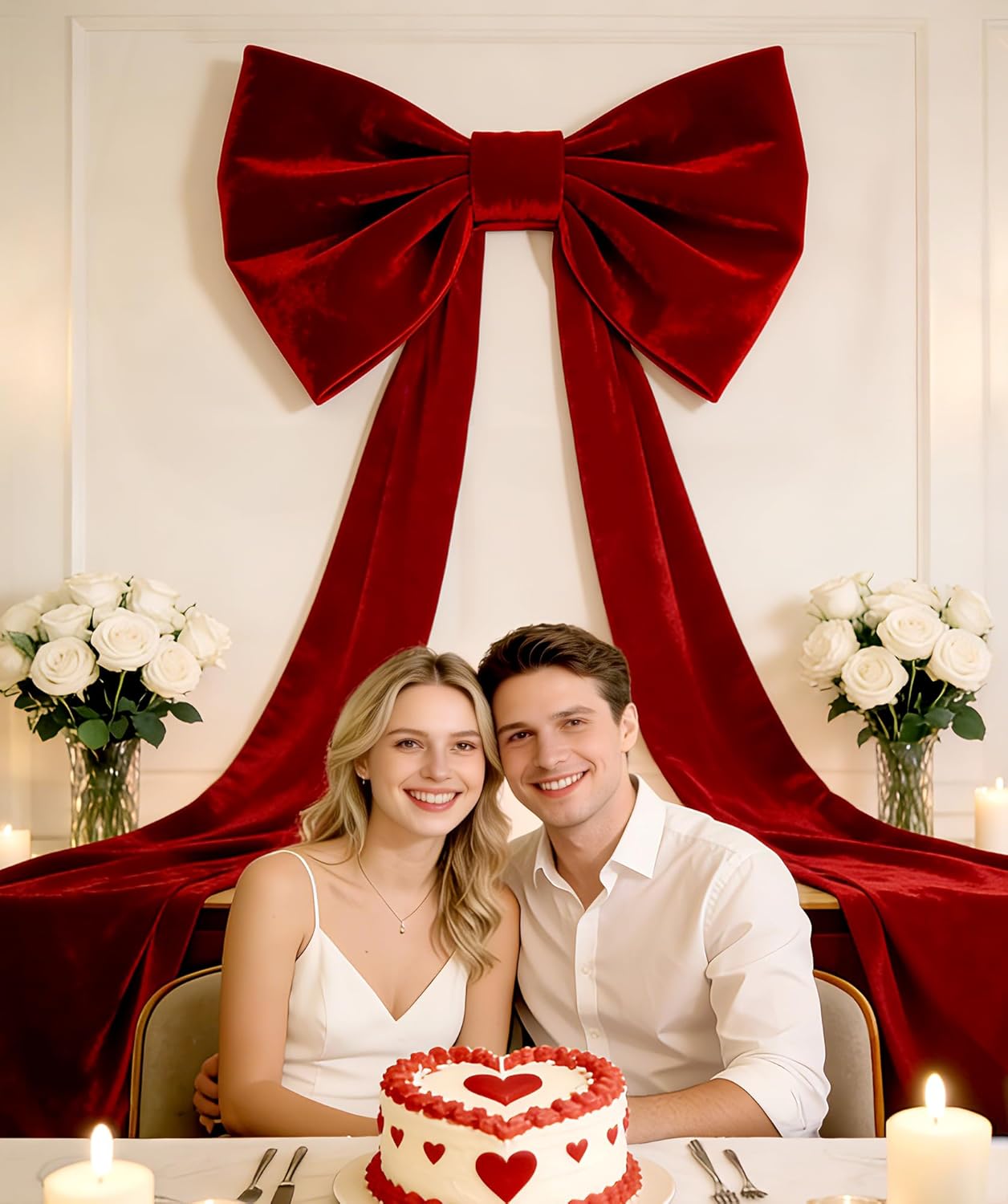 UQJE Giant 3D Velvet Ribbon Bows - Red Big Bow Valentine's Day Decorations | Tree Topper Decor 32 x 250