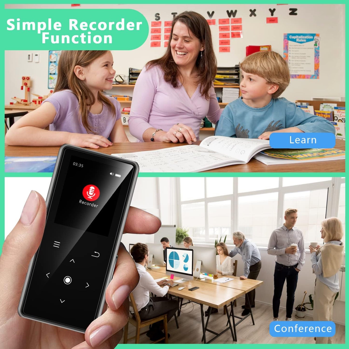 AiMoonsa 128GB MP3 5.2, Player with Bluetooth Music Player with Built-in HD Speaker, FM Radio, Voice Recorder, HiFi
