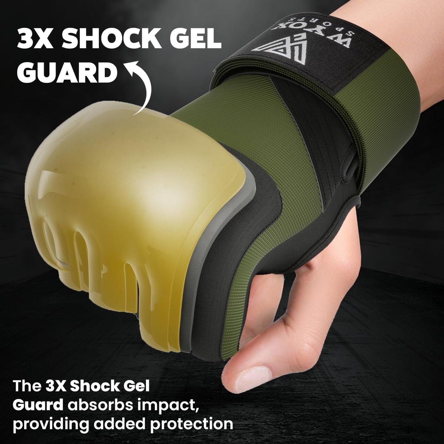 WYOX Gel Boxing Hand Wraps Inner Gloves for Men & Women, 80cm Quick Wrist Straps, Padded Knuckle Protection for Muay Thai Kickboxing, Hand Wraps for Boxing & Martial Arts (Army Green, S/M)