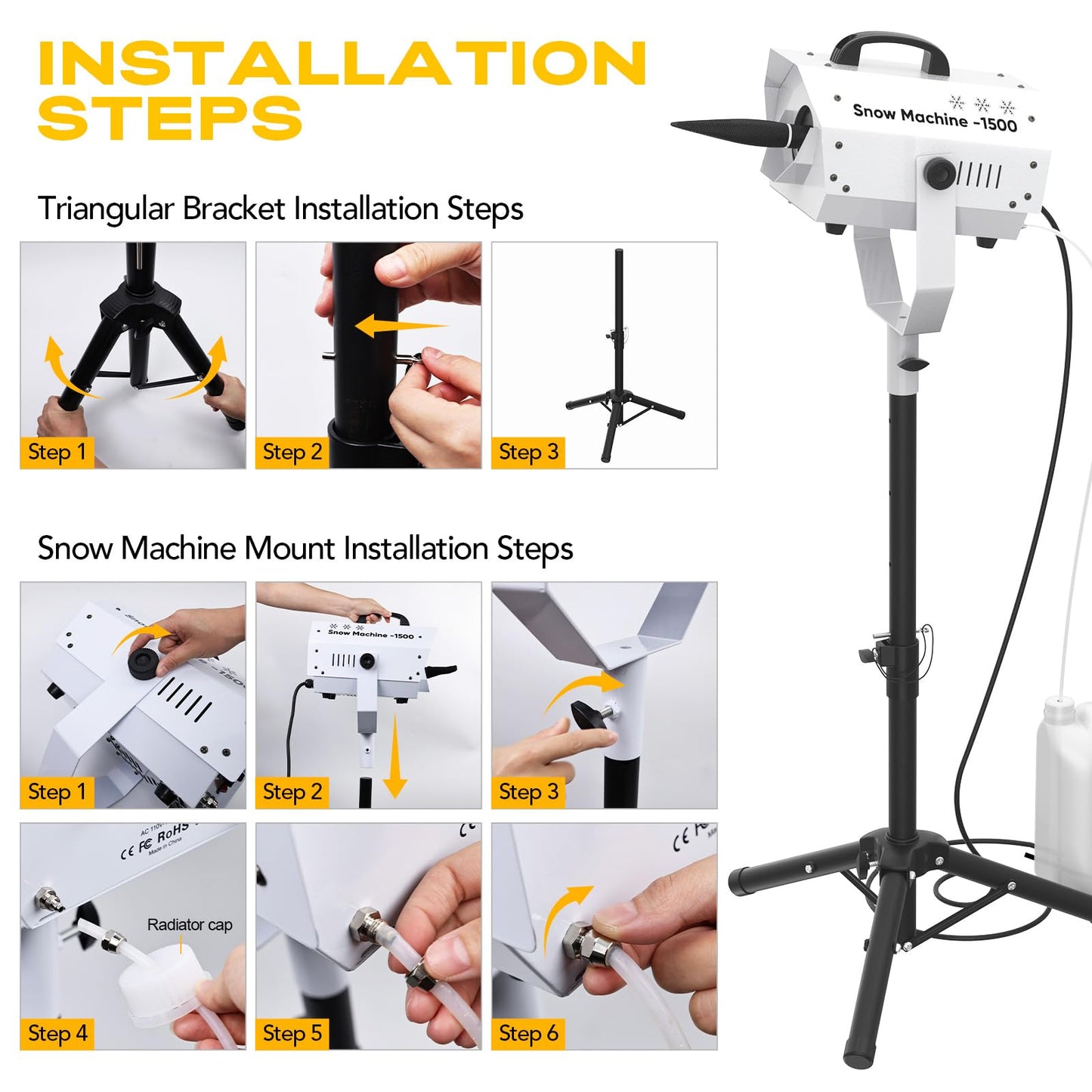 UPGREY 1500W Snow Machine for Outdoors and Indoors w/Tripod, Fake Snow Maker for Party with LED, Remote Controller and Fluid Tank