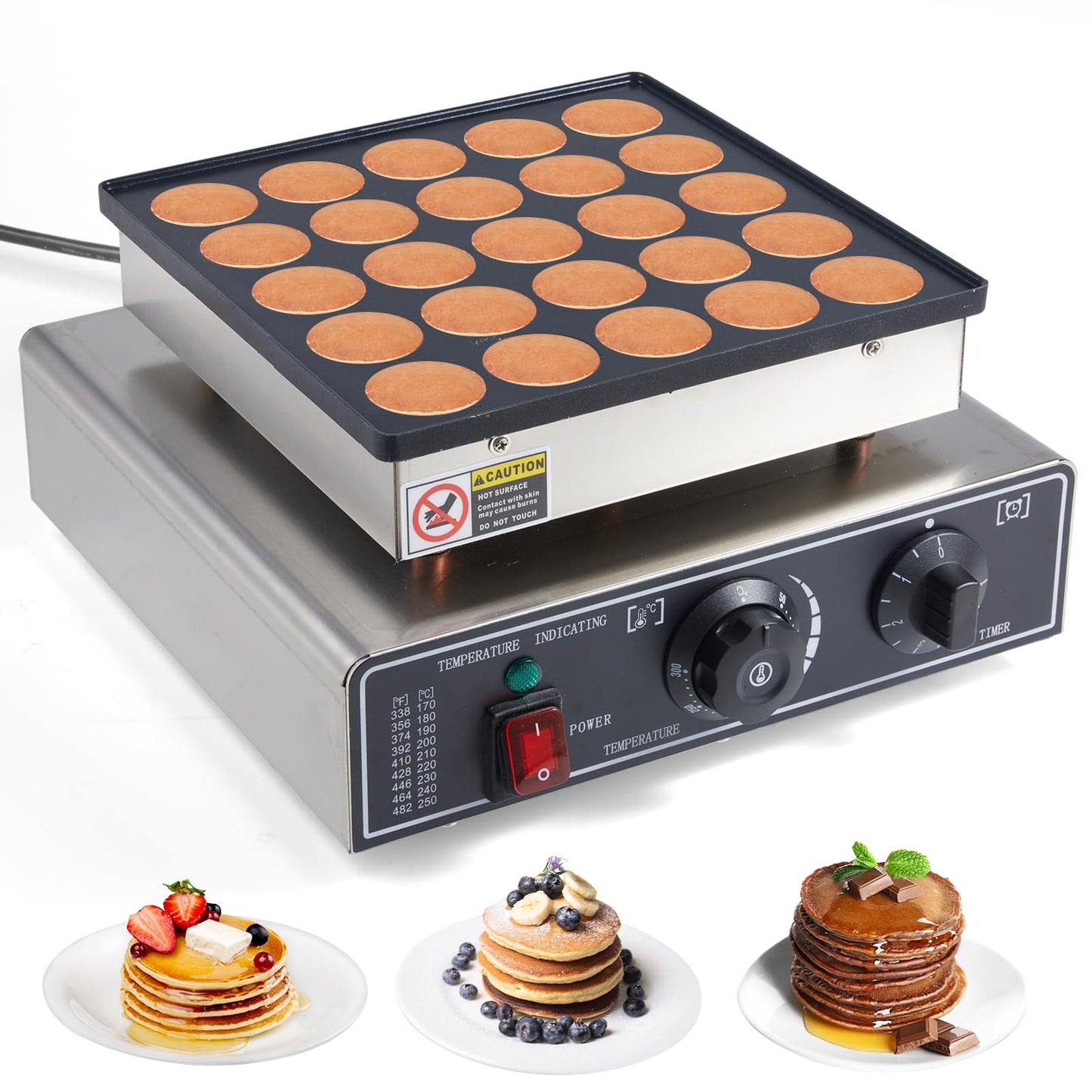 25PCS Commercial Mini Pancake Maker Machine – Stainless Steel 1.6inch Dutch Pancake Maker with Non-Stick Griddle, Adjustable Temperature & Timer – Electric 900W Maquina Para Mini Pancakes