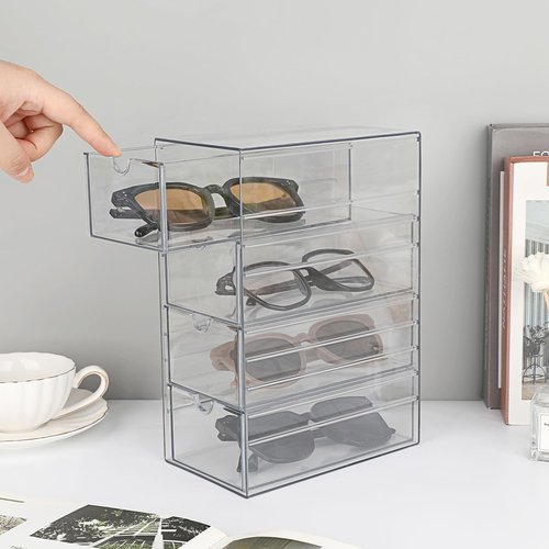 Hipiwe Plastic Drawer Organizer Clear Hair Accessories Organizer Box with 4 Pull Out Drawer Compact Storage Box for Cabinet Vanity Bathroom Pantry Office or Closet Organization