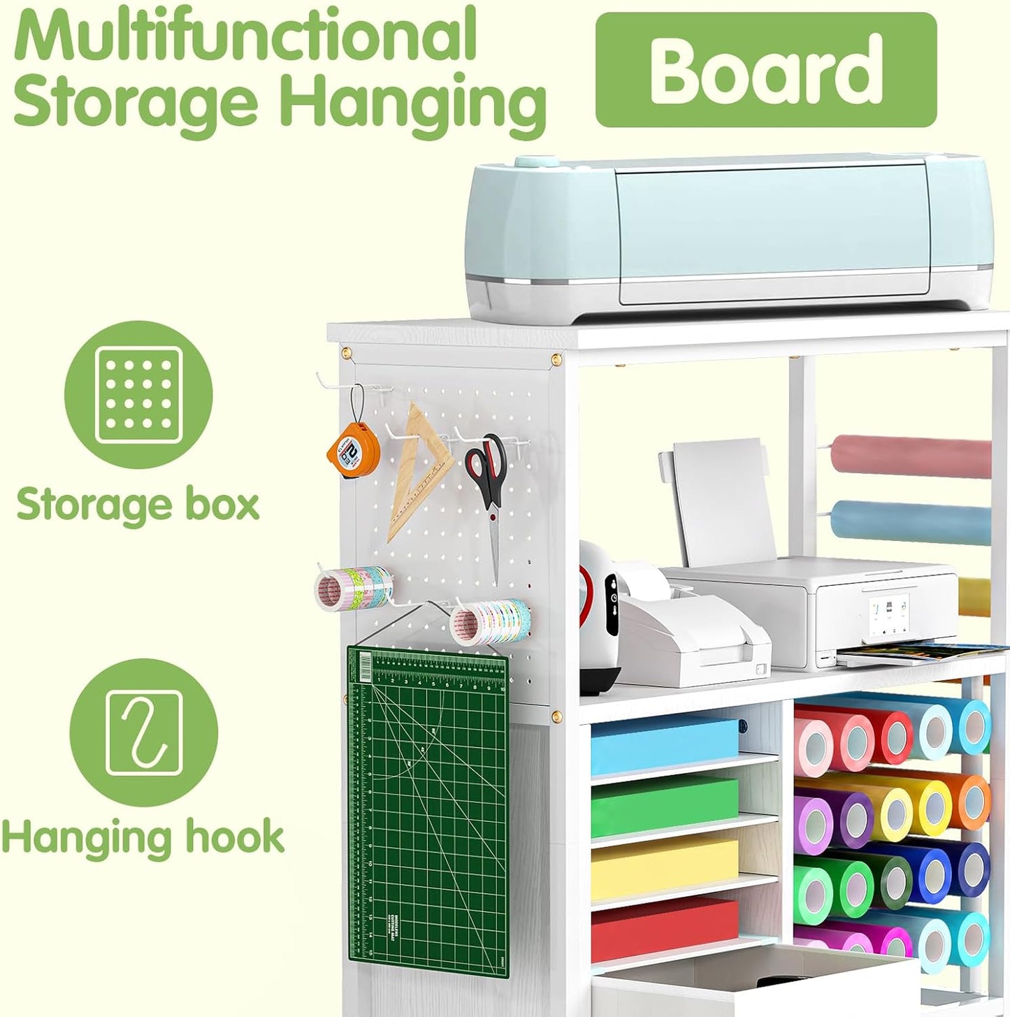 Skiennix Craft Storage Cart - Mobile Organizer with Vinyl Roll Holder & Drawers | Ideal for Studios & Offices