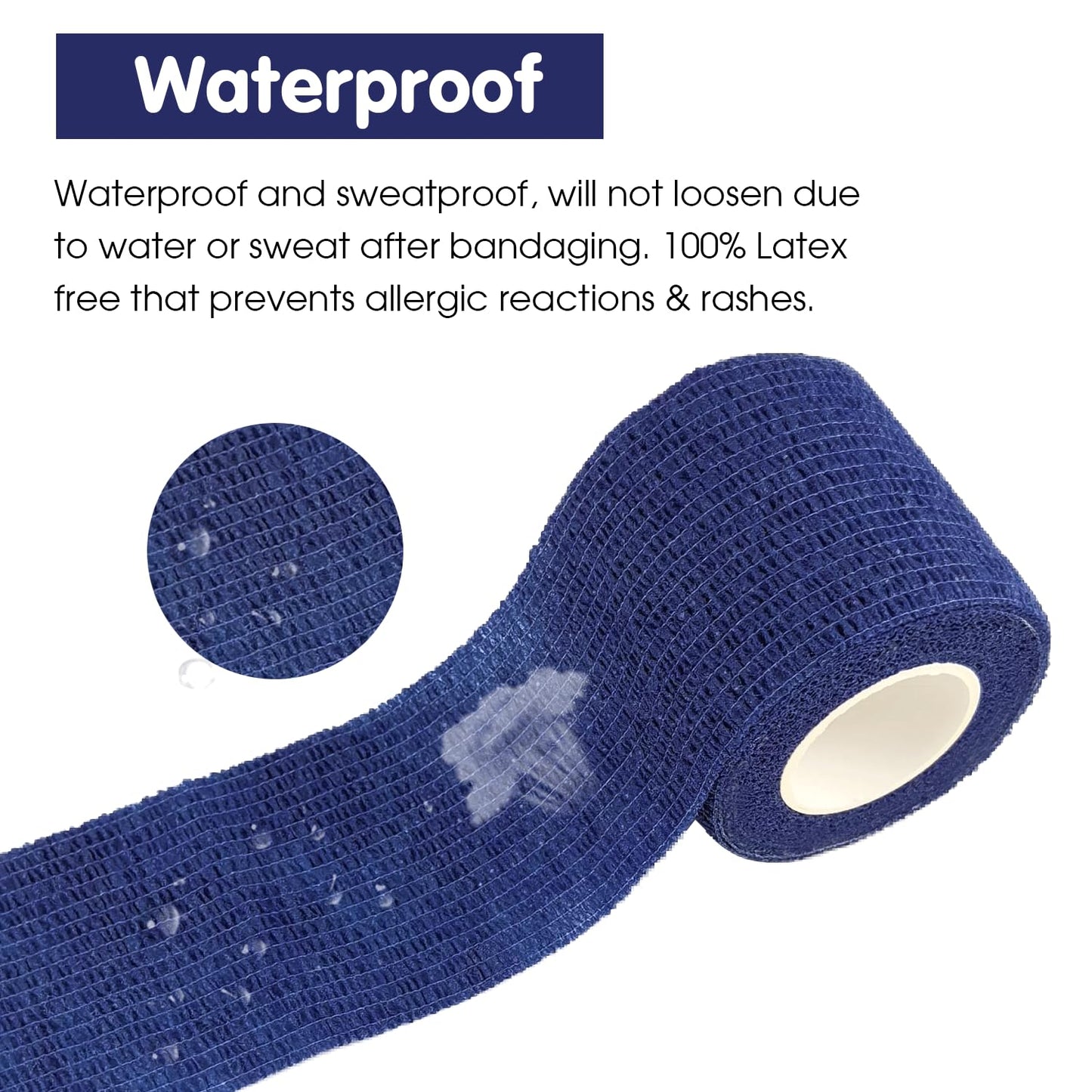 COMOmed Self Adherent Cohesive Bandage 2"x5 Yards First Aid Bandages Stretch Sport Athletic Wrap Vet Tape for Wrist Ankle Sprain and Swelling,Navy Blue(6 Rolls)