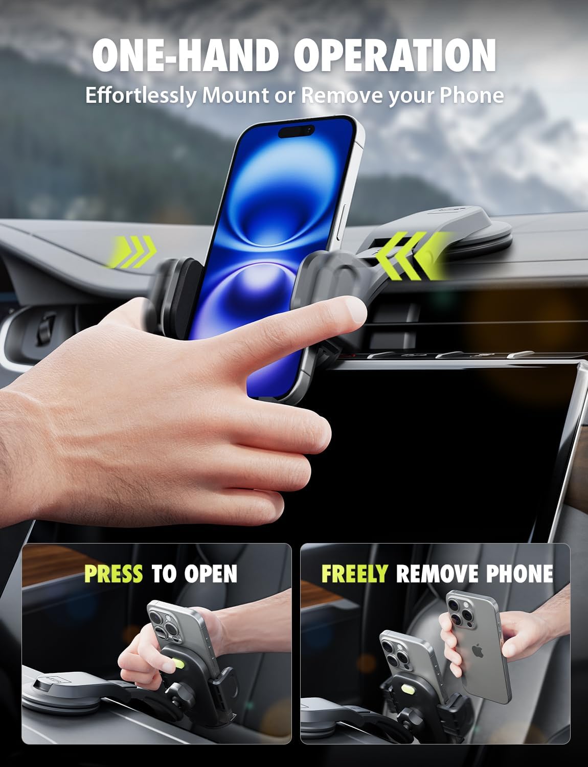 Bracketron TripGrip Low-Profile Dashboard Car Phone Holder Mount, One-Click Expandable Phone Holders for Your Car