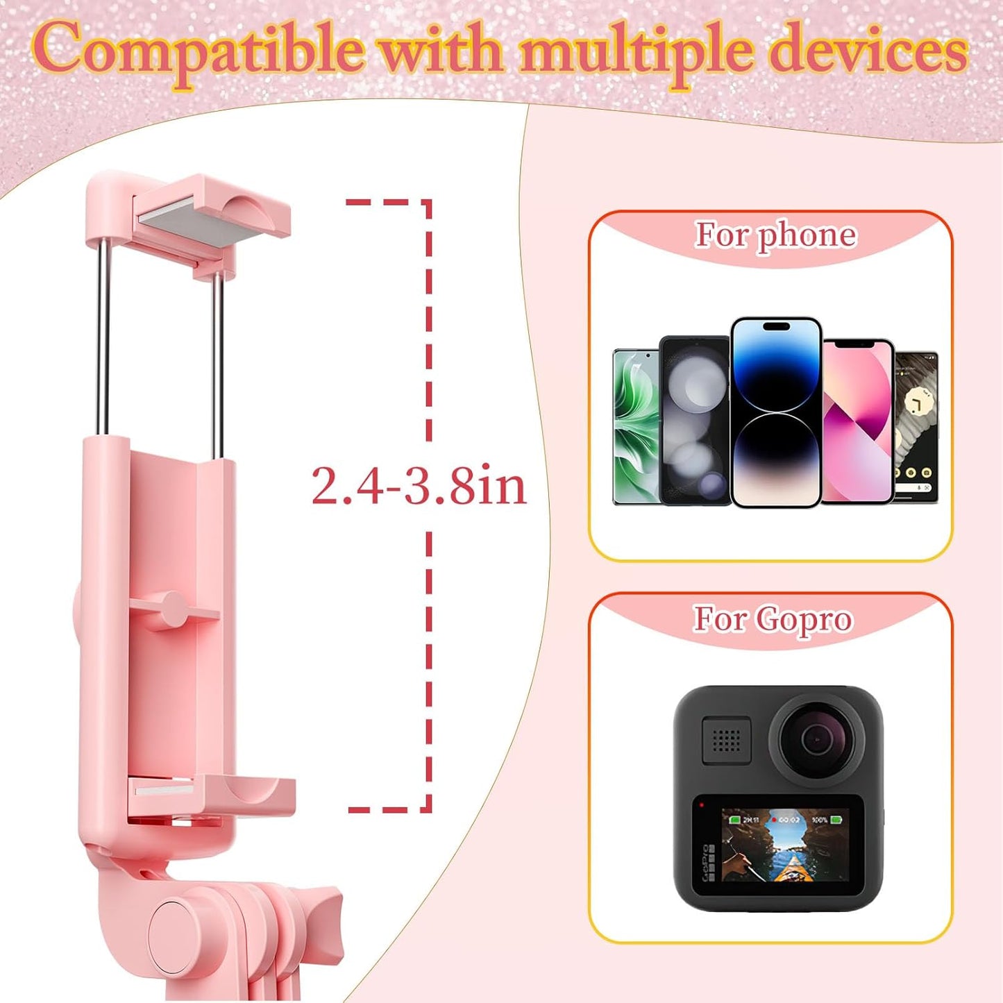 Aourxiv Pink Selfie Stick Tripod, with Wireless Remote Control, Live Streaming and Video Recording, Compatible