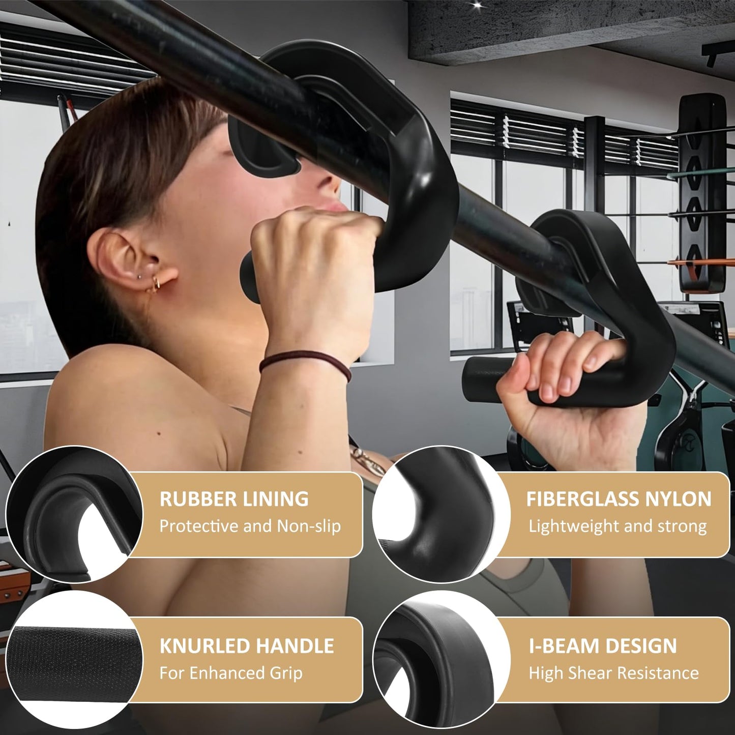 SHUESS 4 Pcs Neutral Grip Pull up Handles, 2 Pcs 45° Cross Grips Pull up Bar, 2 Pcs Angles 90 Grips, Black Non-Slip Ergonomic Exercise Machine Attachments for Grip Strength
