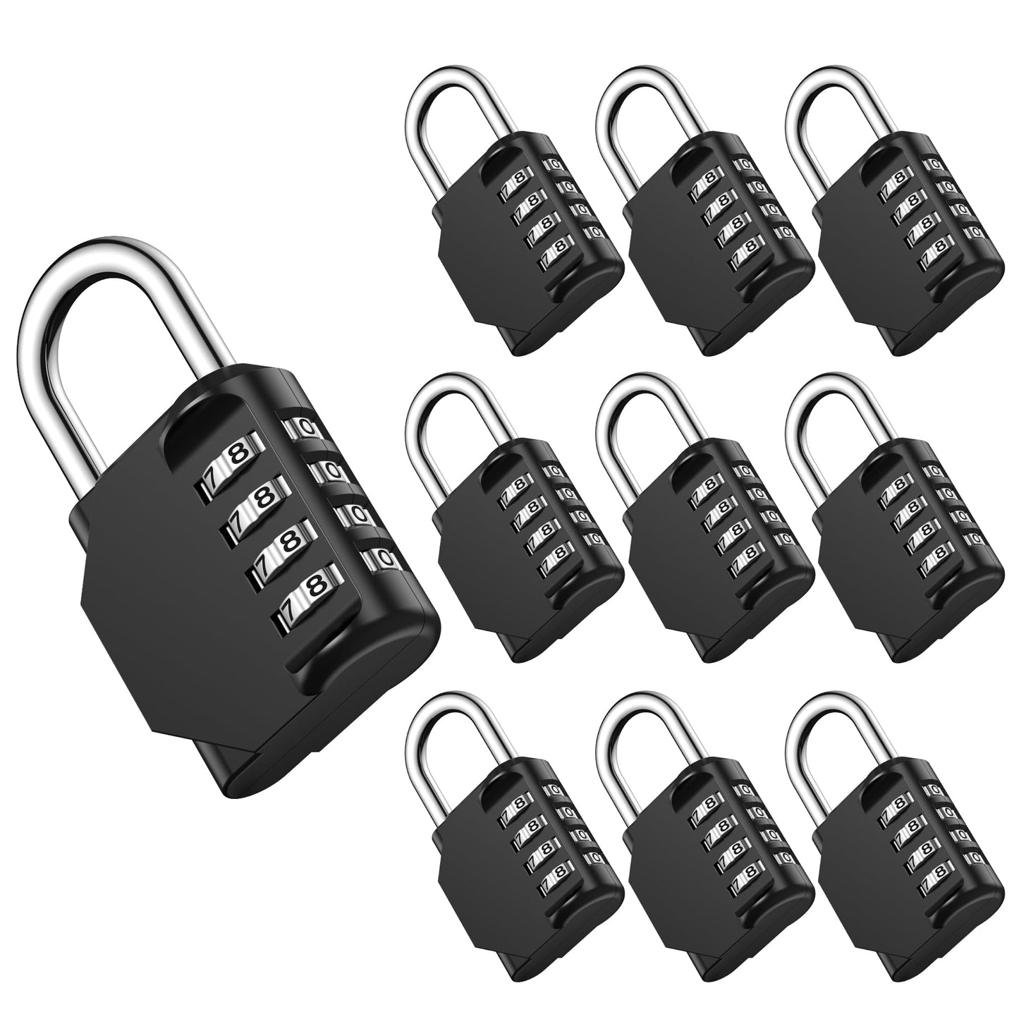 Puroma Combination Lock 10 Pack 4 Digit Waterproof Locker Locks Secure Outdoor Padlock for Gym Lockers, Toolboxes, Gates, Fences, Storage, Sports Locker, Cabinets (Black)