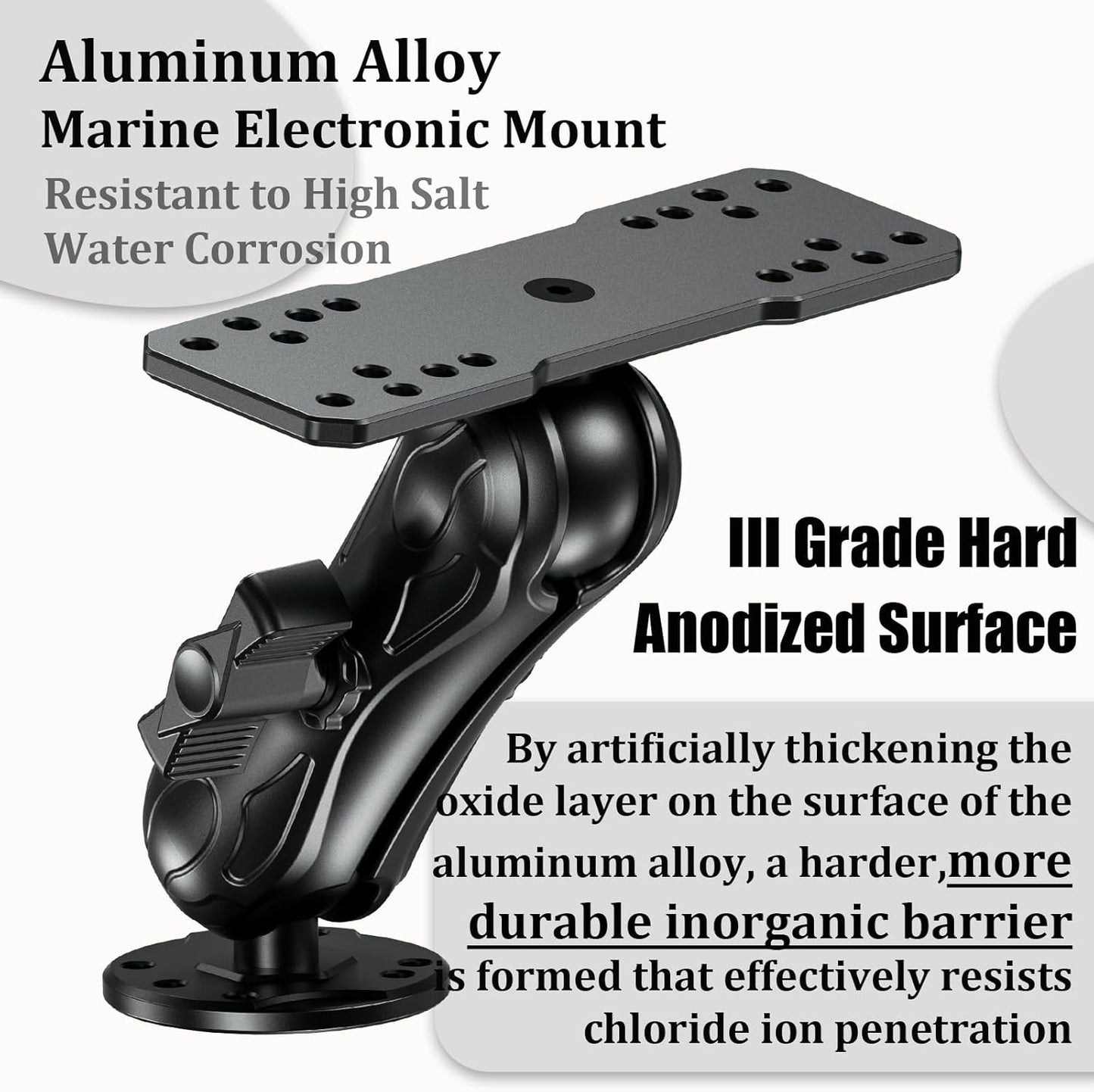 LOKTENWO 1.5" 5.7" Humminbird, Aluminum Alloy Fish Finder Mount Base with C Size Ball Rectangle Plate & Medium Arm