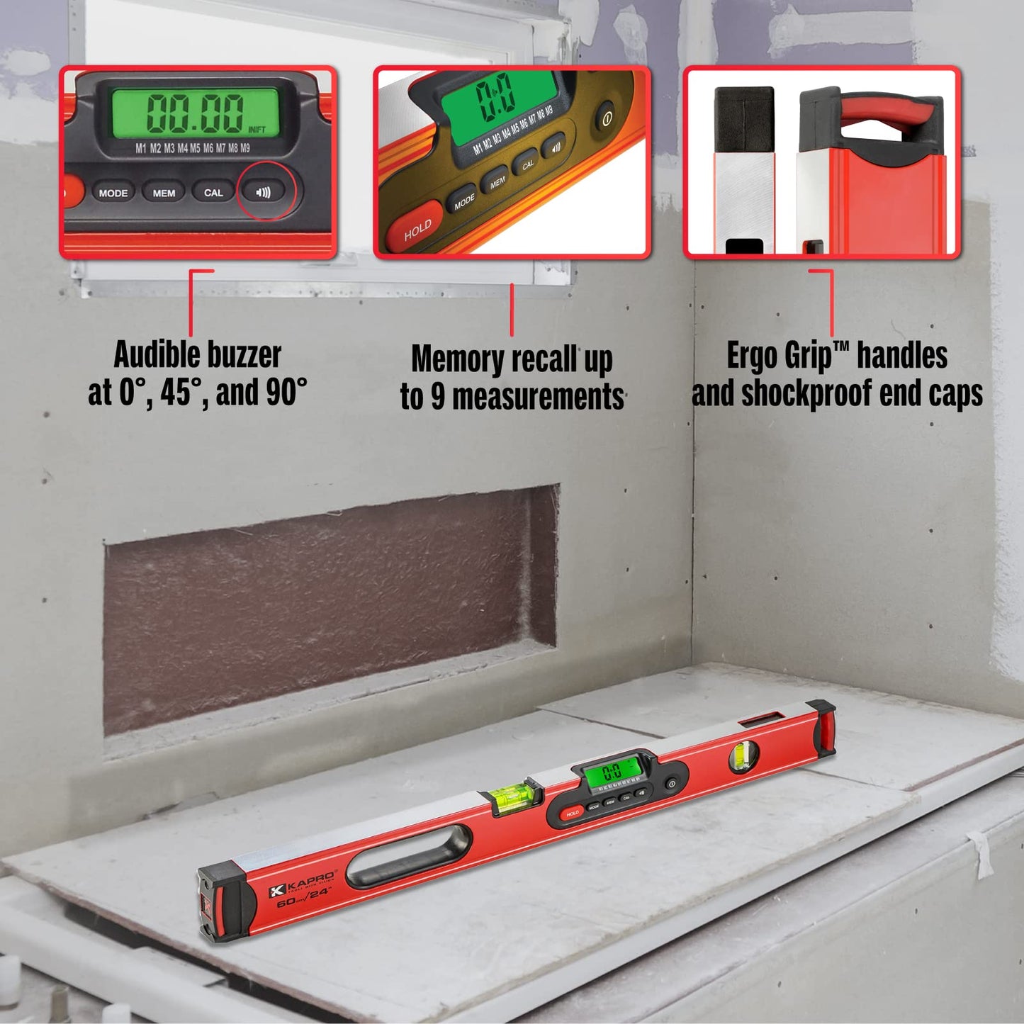 Kapro - 985D Digiman Magnetic Digital Level - 24-Inch - For Leveling and Measuring - Features Plumb Site, Ergonomic Handle, and Carrying Case