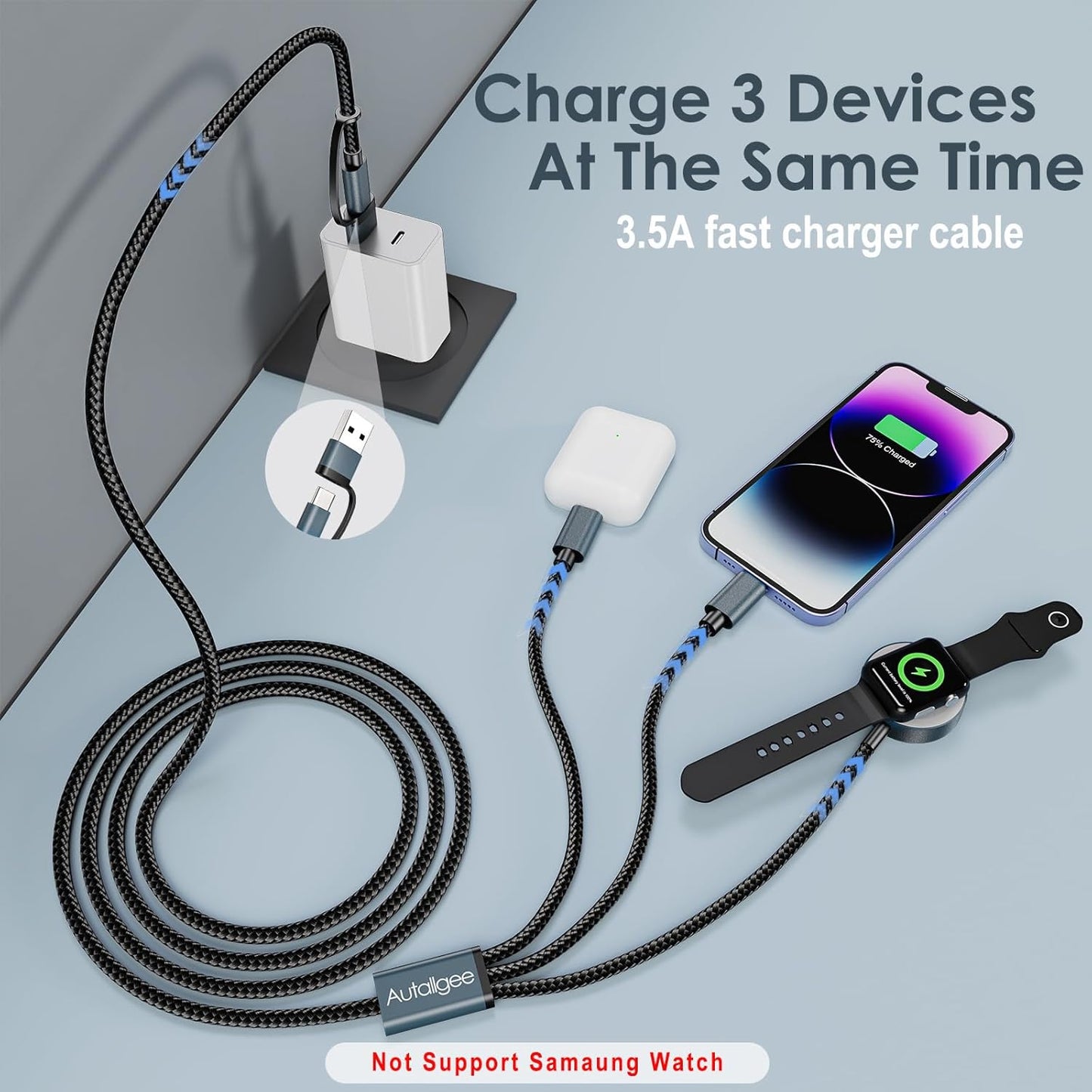 2026,Multi 10-2/iPhone 17-11/Samsung S25,for Cables-4FT Airplane Travel Essentials Charging Cable for Apple Watch