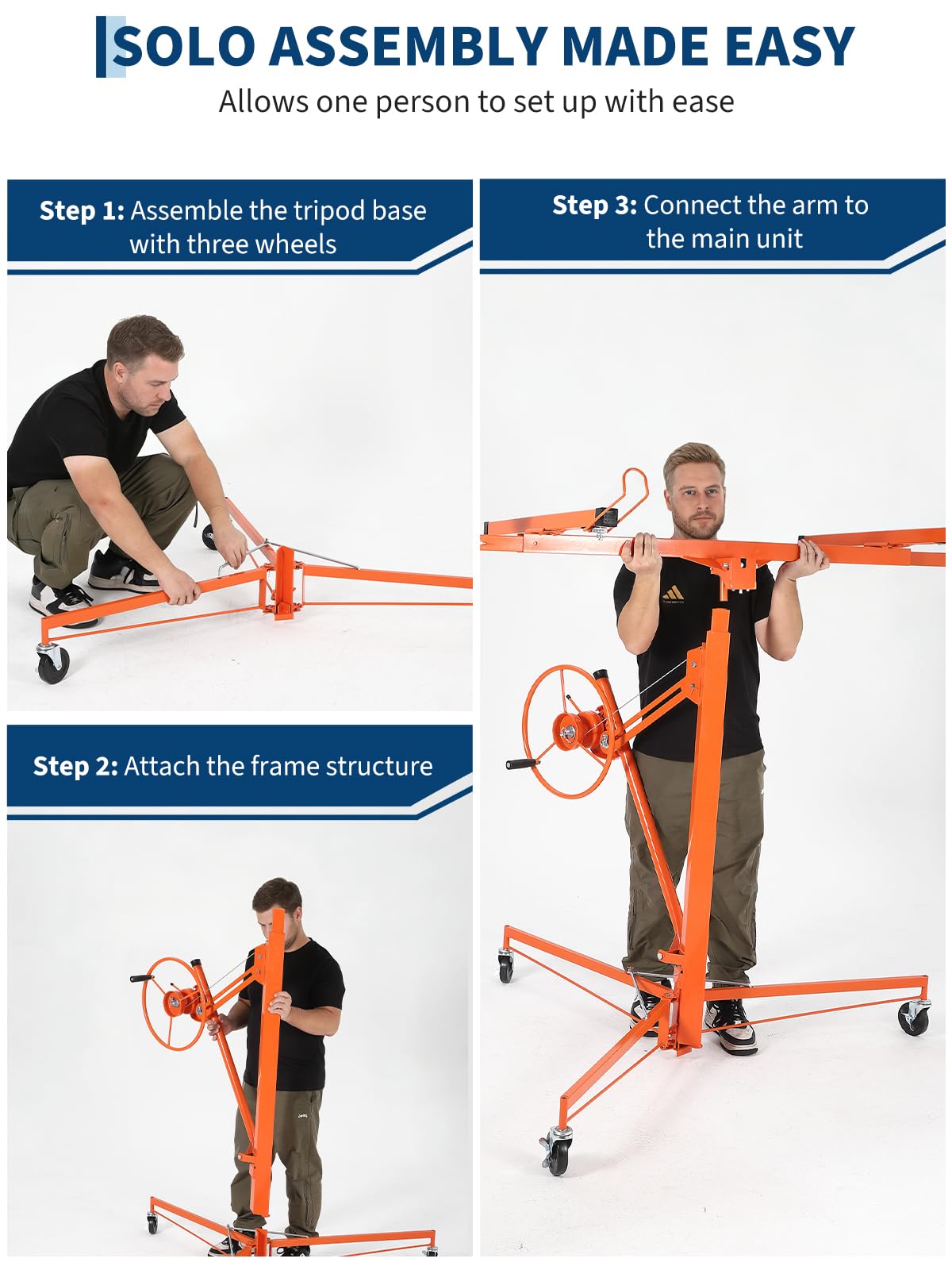 Garvee Drywall Lift 16Ft Sheetrock Lifter,Drywall Rolling Lifter Panel,150LBS Heavy Duty Sheetrock Hoist Panel Hoist Jack with 360° Adjustable Telescopic Arm & 3 Lockable Wheels
