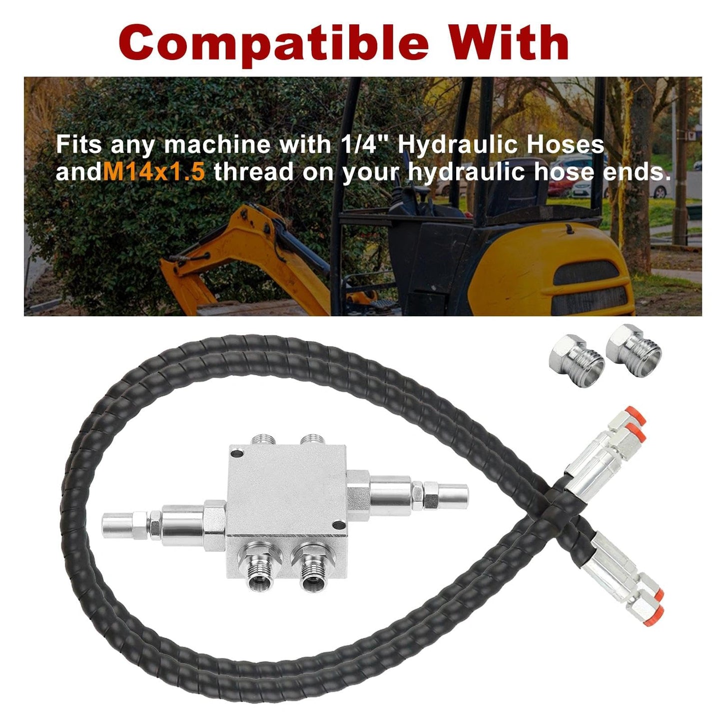 New Hydraulic Cushion Valve Kit Compatible with Mini Excavator Swivel Motor, Compatible with Most Mini Excavators & Equipment with 1/4” Hydraulic Hoses & M14×1.5 Threaded Ports