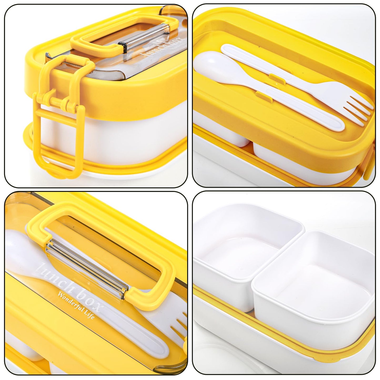 Covzoe 3 Pack Stackable Bento Box, Leakproof Adults Lunch Box with Spoon Fork, Portable 3 Compartments Food Storage Snack Containers with Handle for Dinner out Work Picnic, Microwave Safe