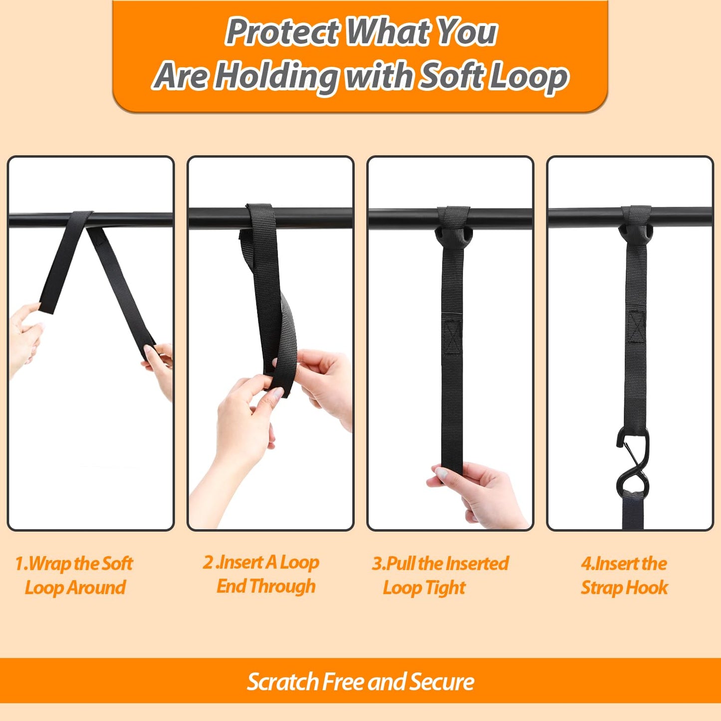 Ratchet Tie Down Straps with Safety Clip 4-Pack 1" x 15' & 4 Soft Loops - 500 lbs Load Cap 1500 lbs Breaking Limit, Ohuhu Ratchet Tie Downs Logistic Cargo Straps for Moving Appliances, Motorcycle