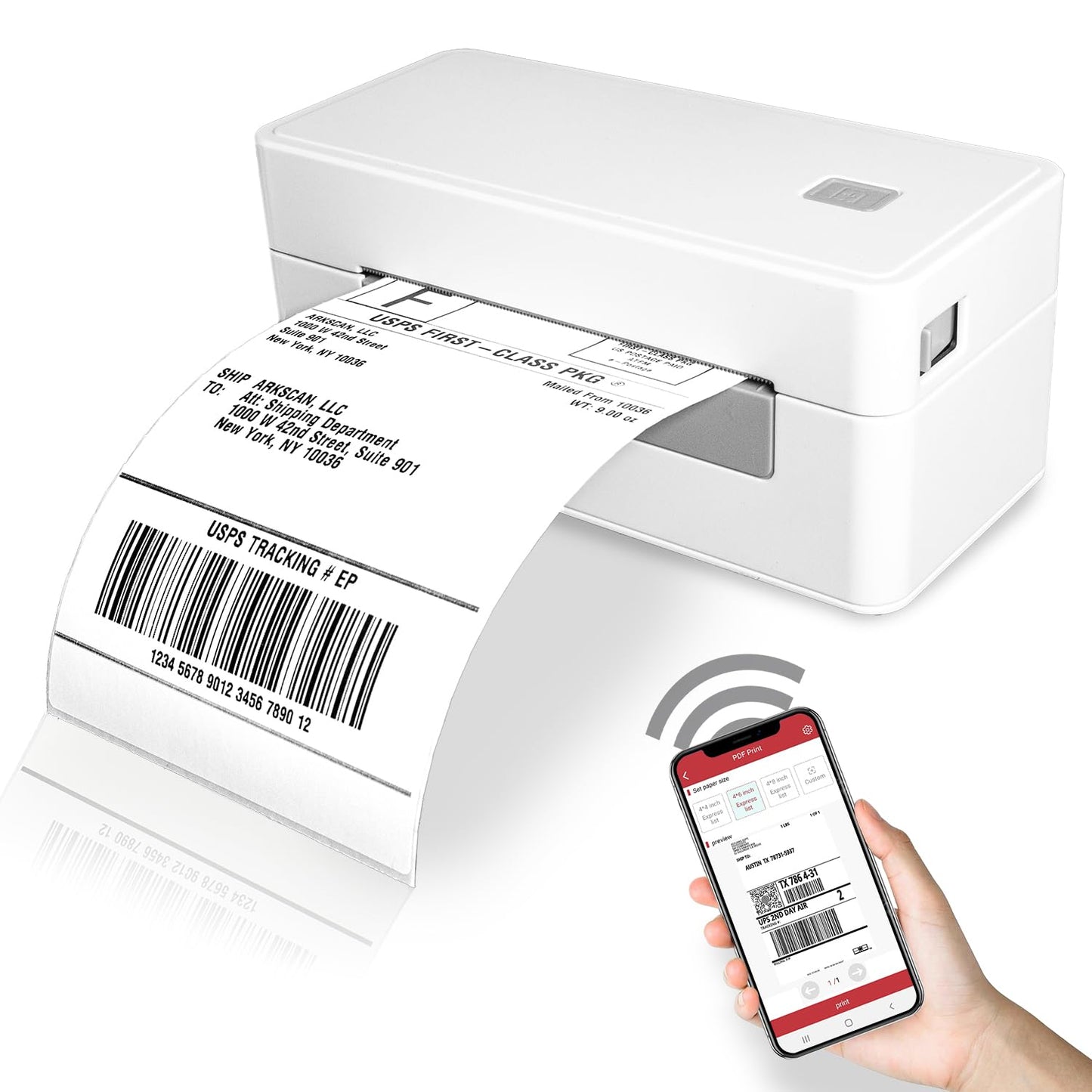 Arkscan 3044C-WF 300 DPI WiFi Shipping Label Printer Label Design Software on Windows, Print Wireless on Windows iPhone/iPad Mac Android UPS FedEx Ebay Shopify Shipstation Fanfold Direct Label