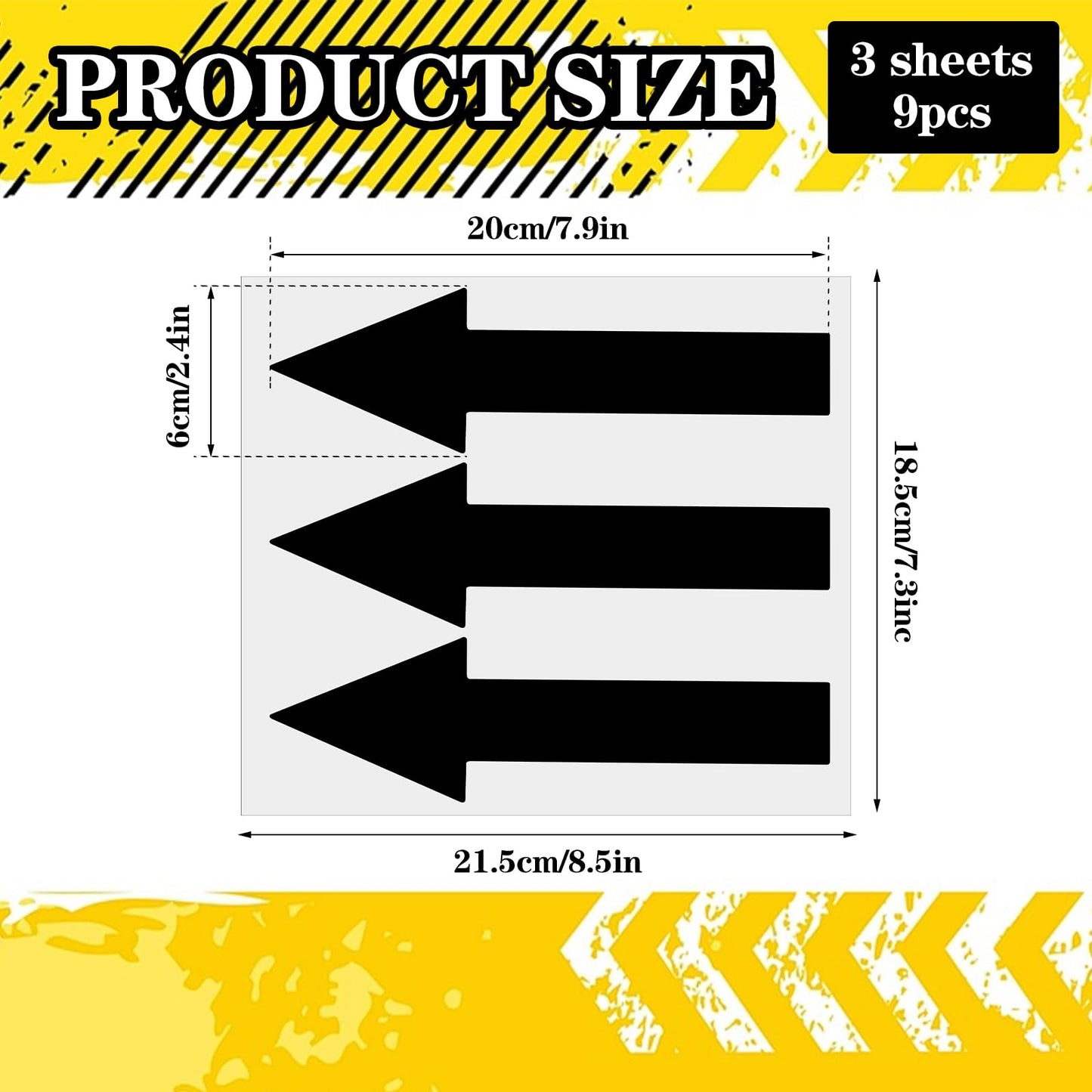 JJUNW 9 Pack Arrow Decal Stickers - PVC Waterproof Wall Marking Signs - Self Adhesive Directional Stickers (Black)
