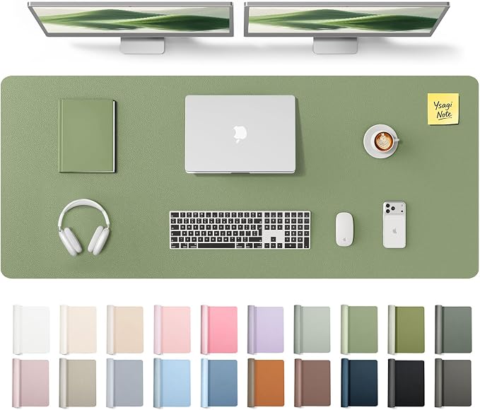 YSAGi Leather Desk Pad Protector, Office Desk Mat, Large Mouse Pad, Non-Slip PU Leather Desk Blotter, Laptop Desk Pad, Waterproof Desk Writing Pad for Office and Home (Bamboo Green,55" x 17.2")