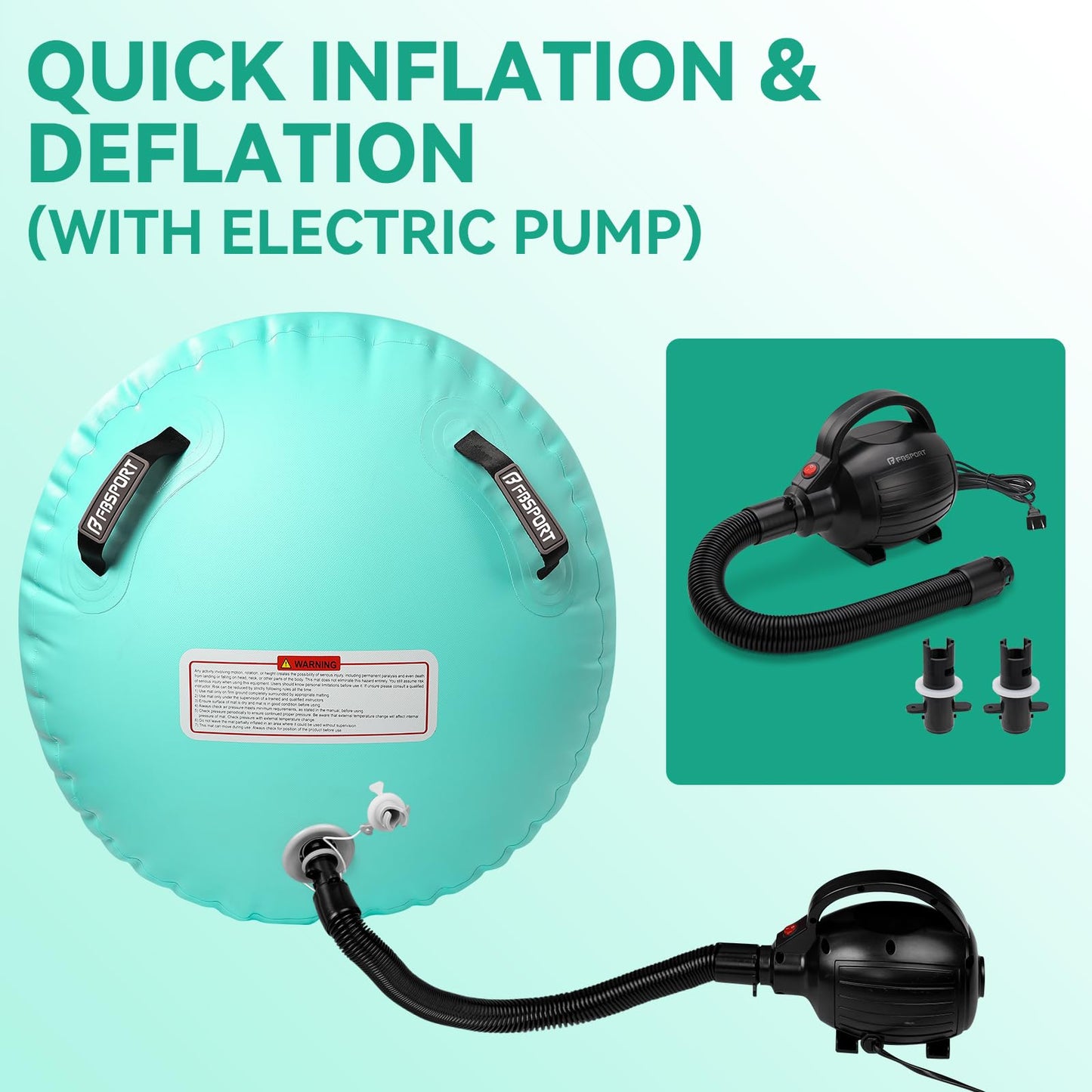 FBSPORT Air Roller Gymnastics Barrel, Inflatable Gymnastics Air Roller Inflatable Air Gymnastics Mat with Electric Pump for Yoga Cheerleading Training Home Outdoor Use (47x30inch Green)