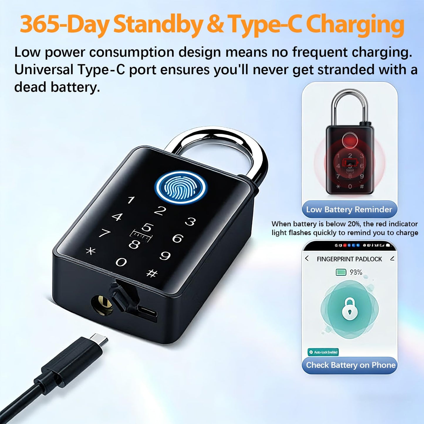 Heavy Duty Smart Fingerprint Padlock with Key, Bluetooth Outdoor Gate Lock IP66 Waterproof, 5 Ways Unlock Smart Gate Lock for Fence Gate Pool Shed Gym Lock Storage, Locker, Tuya App (Gray)
