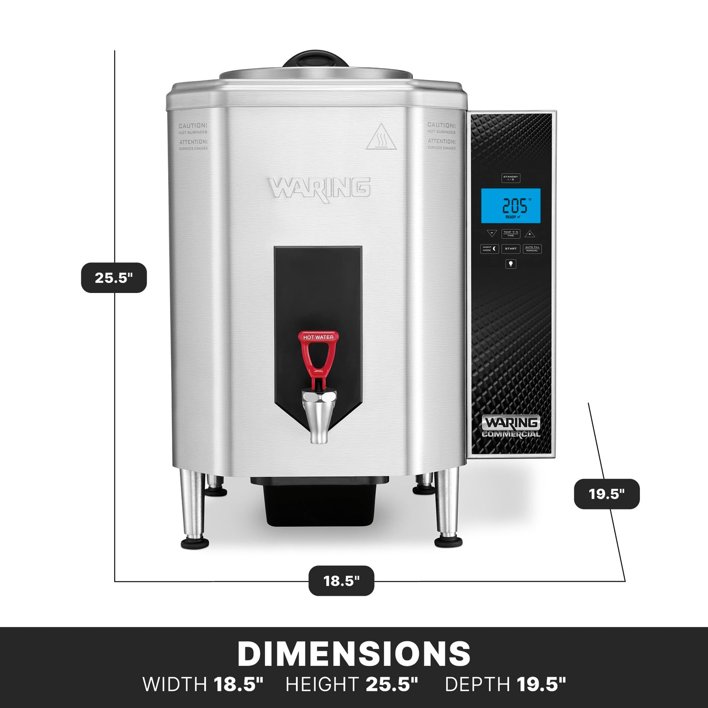 Waring Commercial Hot Water Dispenser, 10-Gallon Capacity, Digital LCD Controls, 150-205°F Temperature Range, Night Mode, for Restaurants & Catering Kitchens, 120V, WWB10G