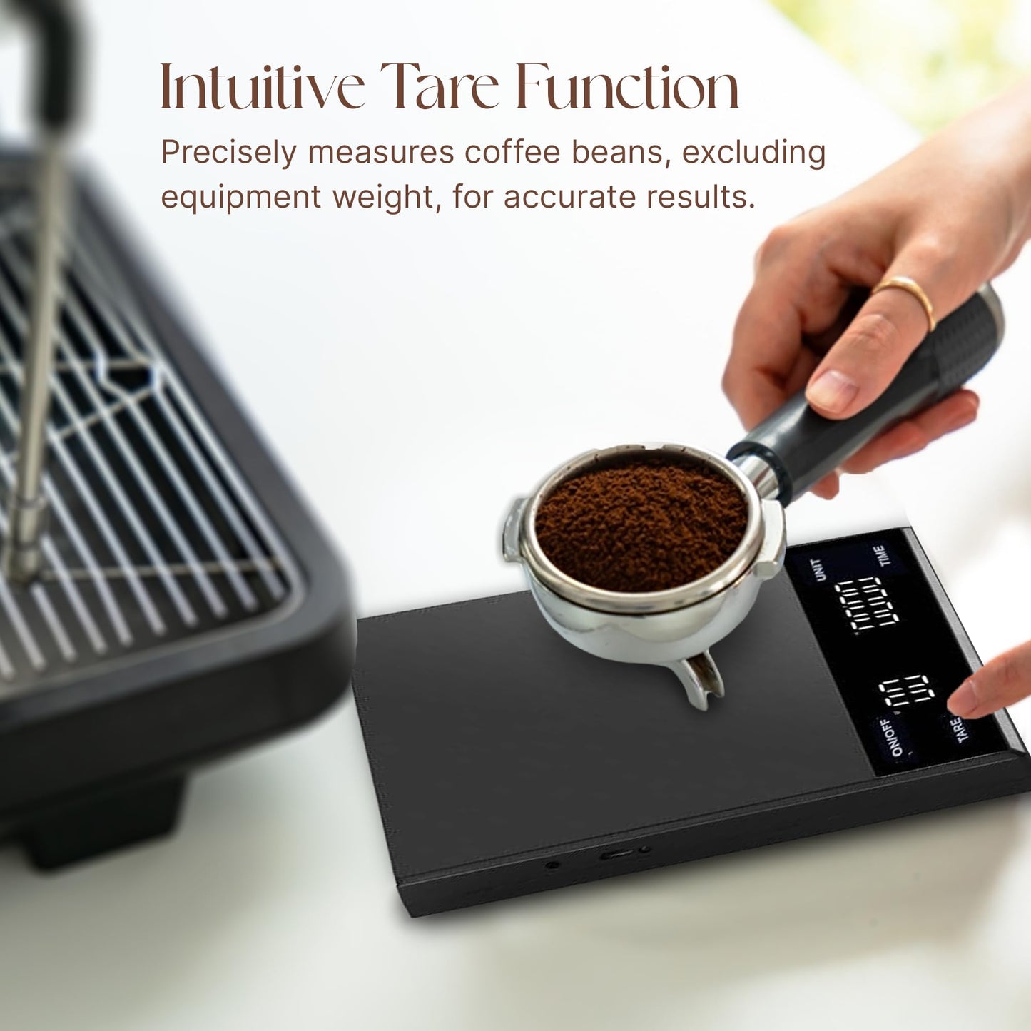 ZAKTAB Coffee Scale with Timer - High Precision Gram Scale, 3KG Capacity, 0.1g Division, Touch Button, Heat Resistant, Timer Function, Zero/Tare, Overload & Low Power Indicator, Auto Off