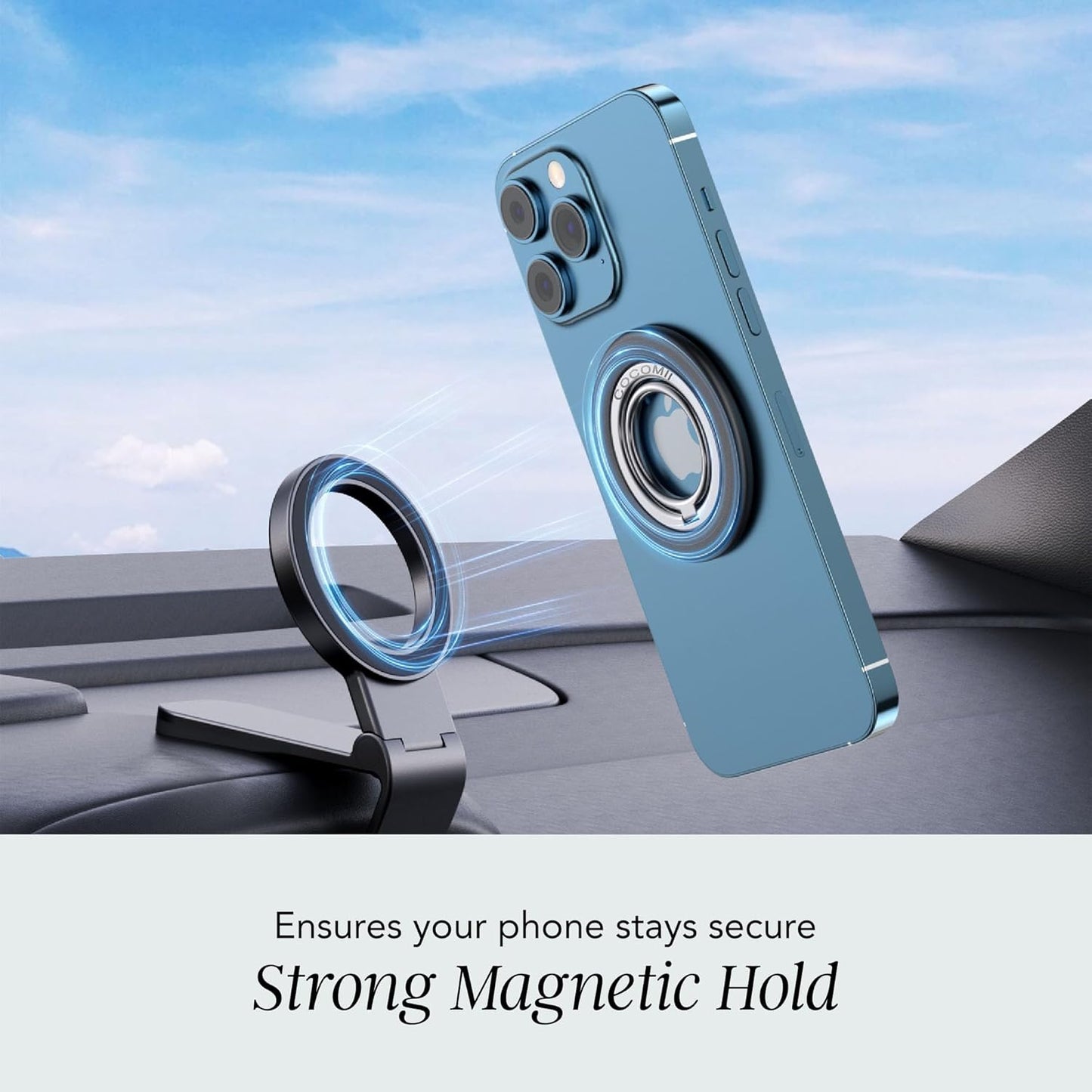 COCOMII 360 Magnetic Phone Ring Holder for MagSafe, Rotation Finger Grip Stand, Matte Black