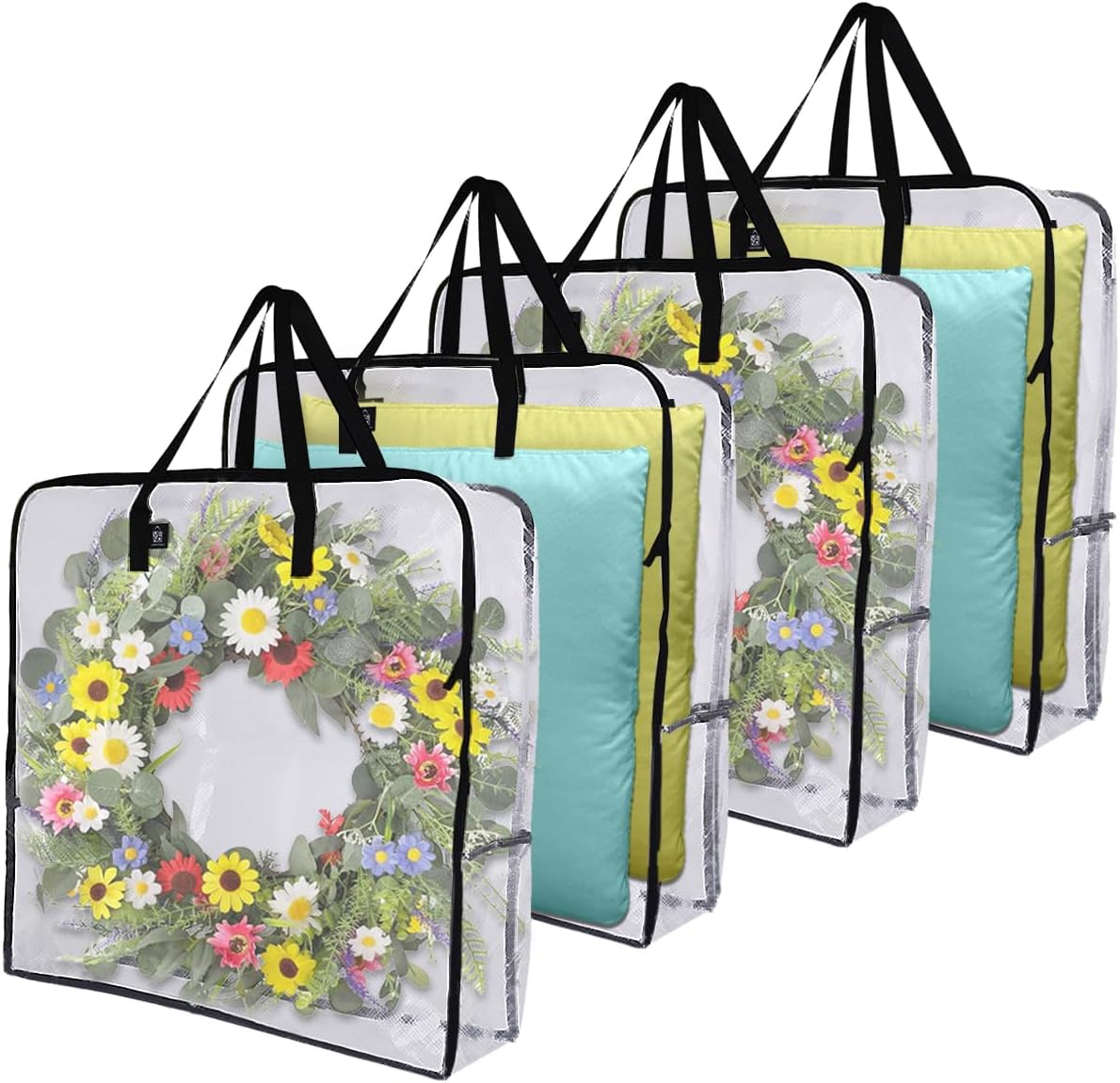 VENO Clear Moving Bags - 4 Pack Heavy Duty Storage Totes for 30" Wreaths, Clothes & Bedding