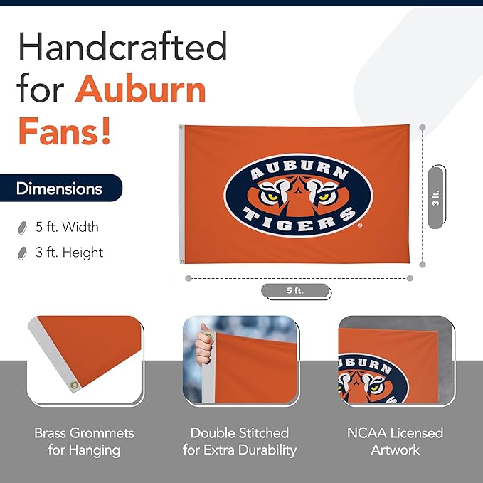 Auburn Tigers College Sports Printed Flag - NCAA Licensed - Nylon - School Banner (Orange) (3' x 5')