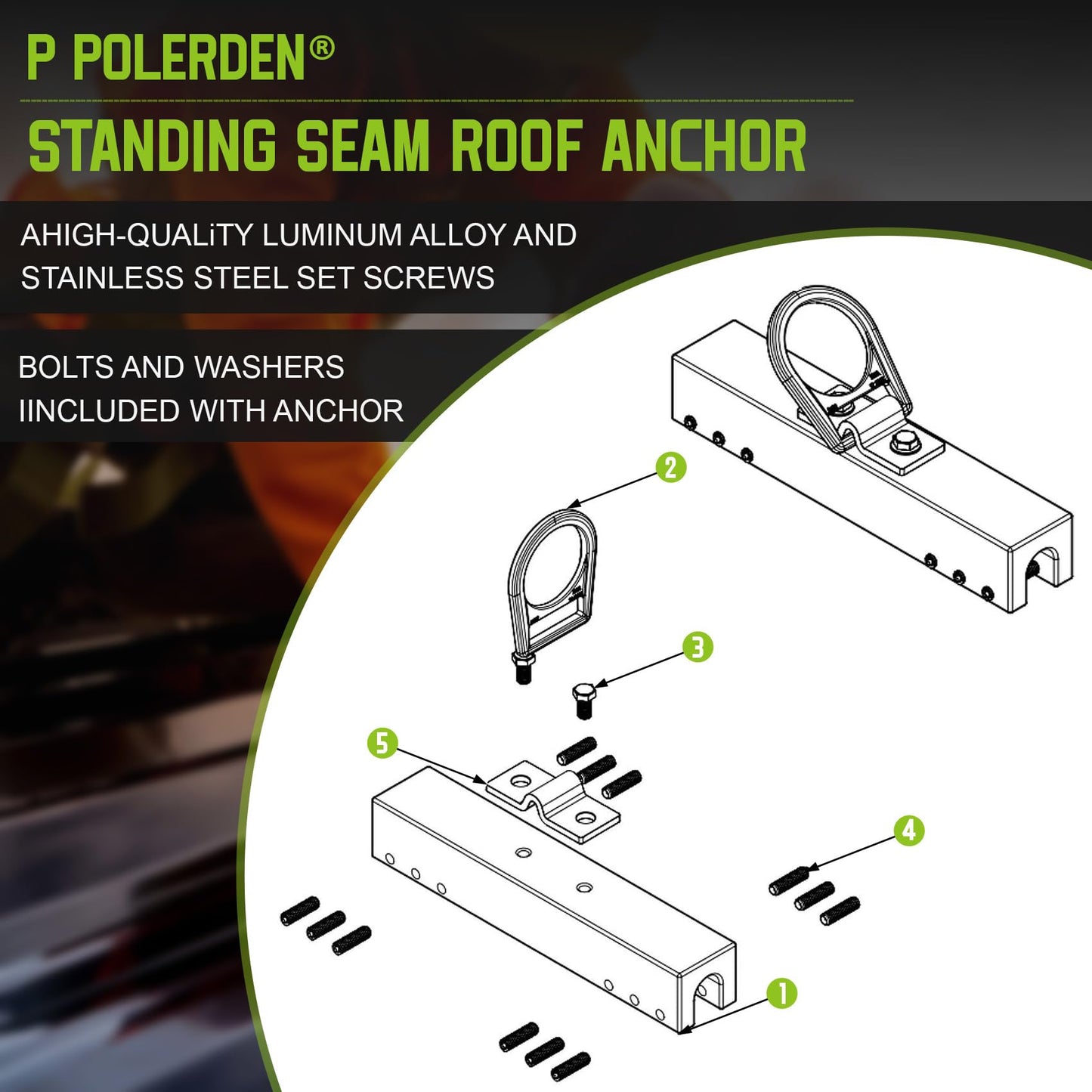P Polerden Standing Seam Roof Anchor Clamp, Reusable Roofing Anchors Fall Protection Safety Kits, No Drill Roof Anchor, OSHA/ANSI Compliant, Lightweight, Solid Aluminum Alloy